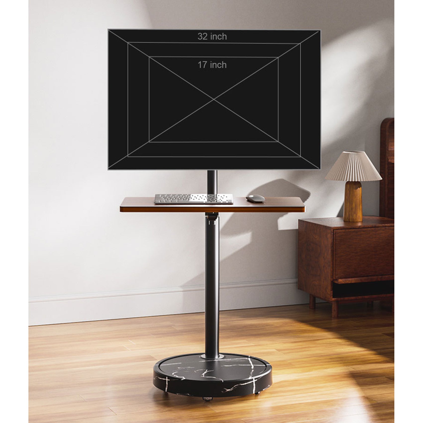 TV Monitor floor mobile stand black marble base-vesa 100 floor stand