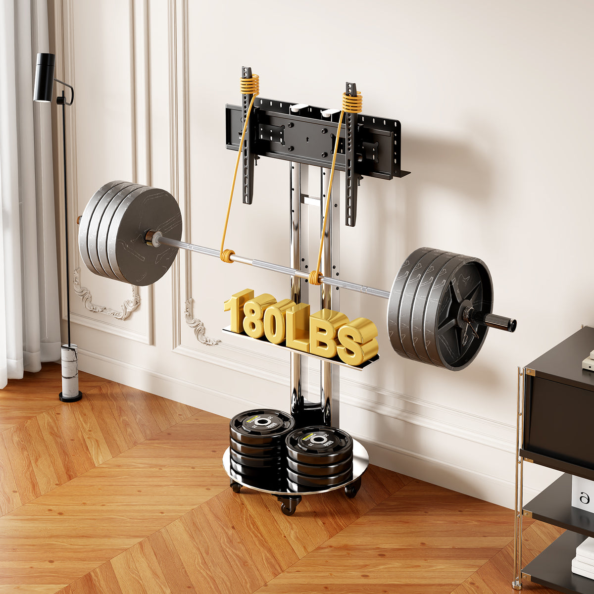 SilverTwin Stainless Steel Mobile Rolling TV Stand Cart with Pegboard Storage for 32-75 Inch TVs