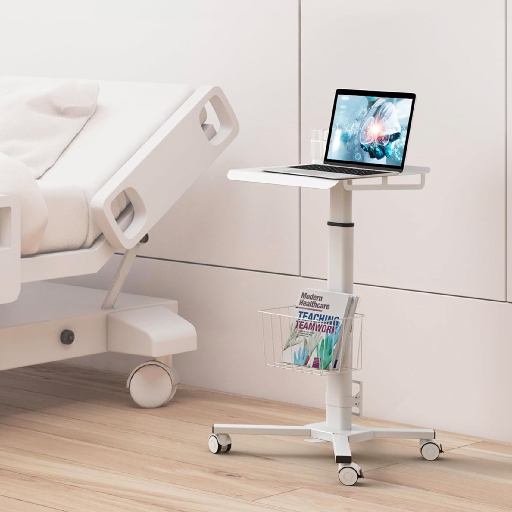 Adjustable Height Laptop Desk with Wheels Utility Medical Cart work station