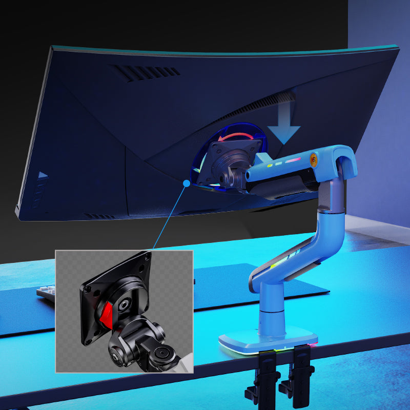 Blue RGB LIGHT Gaming Monitor Arm for Flat/Ultrawide/Curved Mount M7