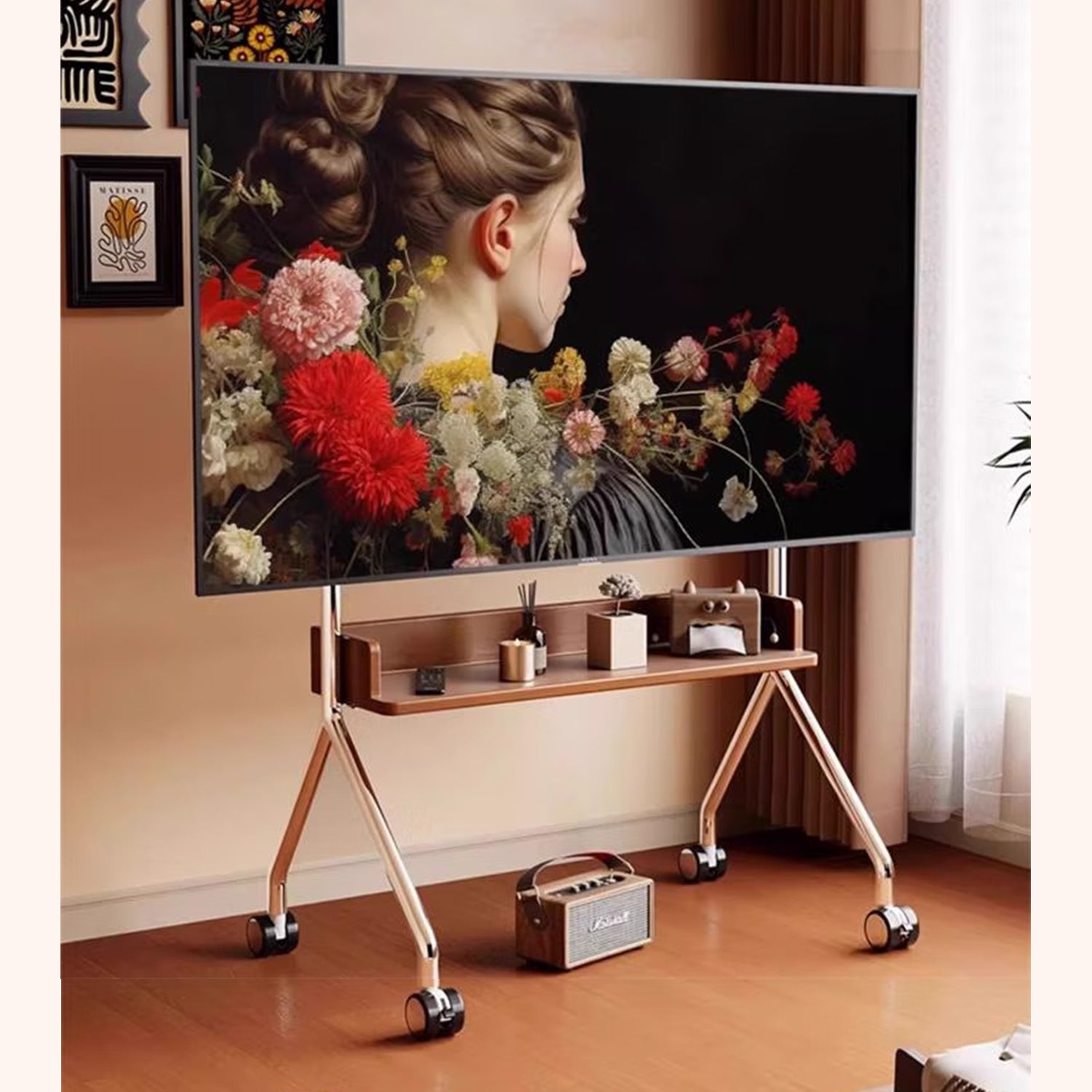 Nomad Solid Mobile TV TROLLEY Stand Mount Bracket Stainless Steel with Timber Shelf 32 to 75 inch