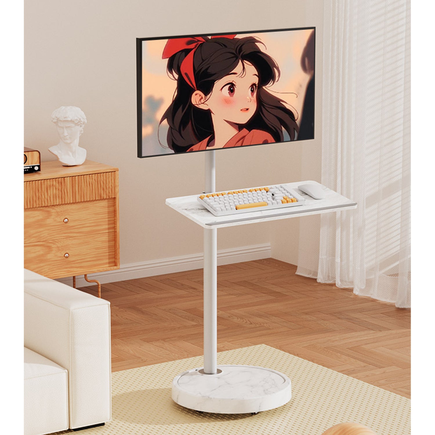 TV Monitor floor mobile stand Mount Bracket white marble base Gas Arm Shelf