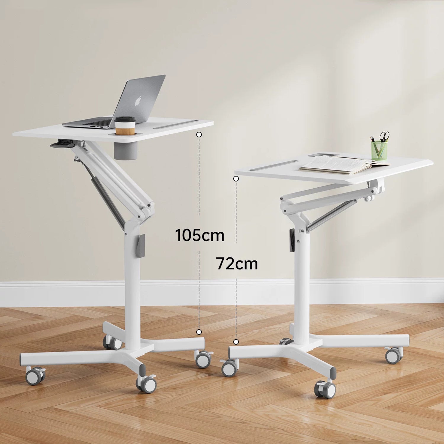 GKU Height Adjustable Mobile Standing Desk with Wheels 700x520mm Sit Stand Desk Laptop Desk for Home Office FDS101B-W