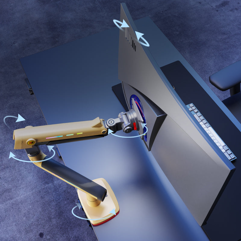 Yellow RGB LIGHT Gaming Monitor Arm for Flat/Ultrawide/Curved Mount D7