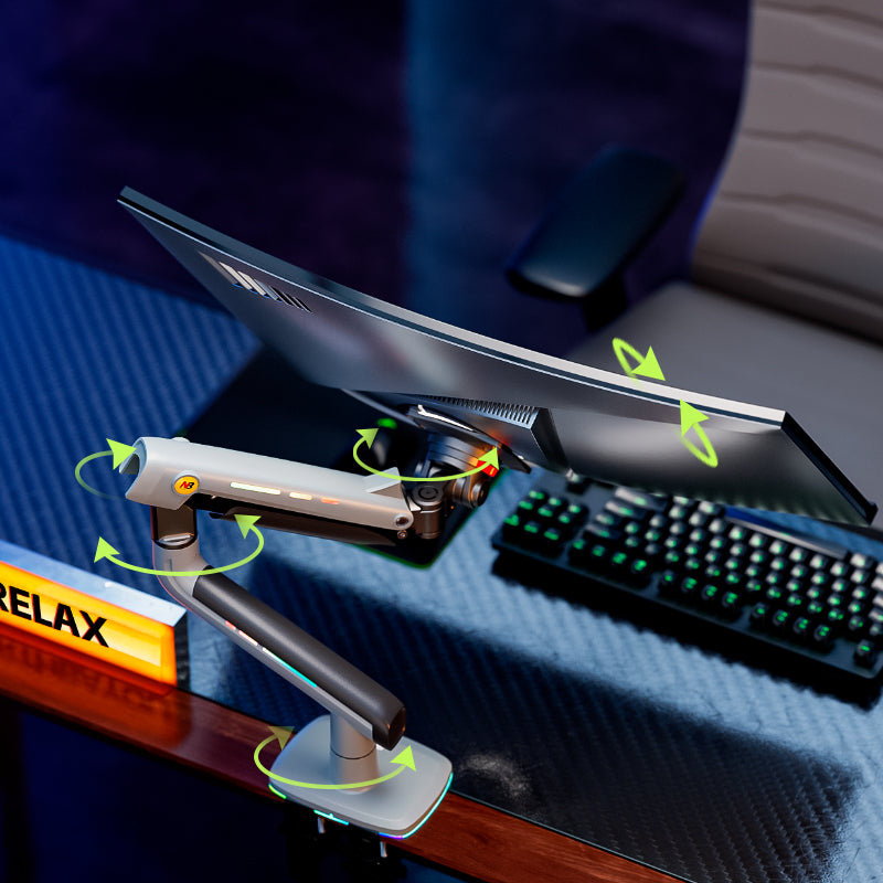 RGB LIGHT Gaming Monitor Arm for Flat/Ultrawide/Curved Mount V6