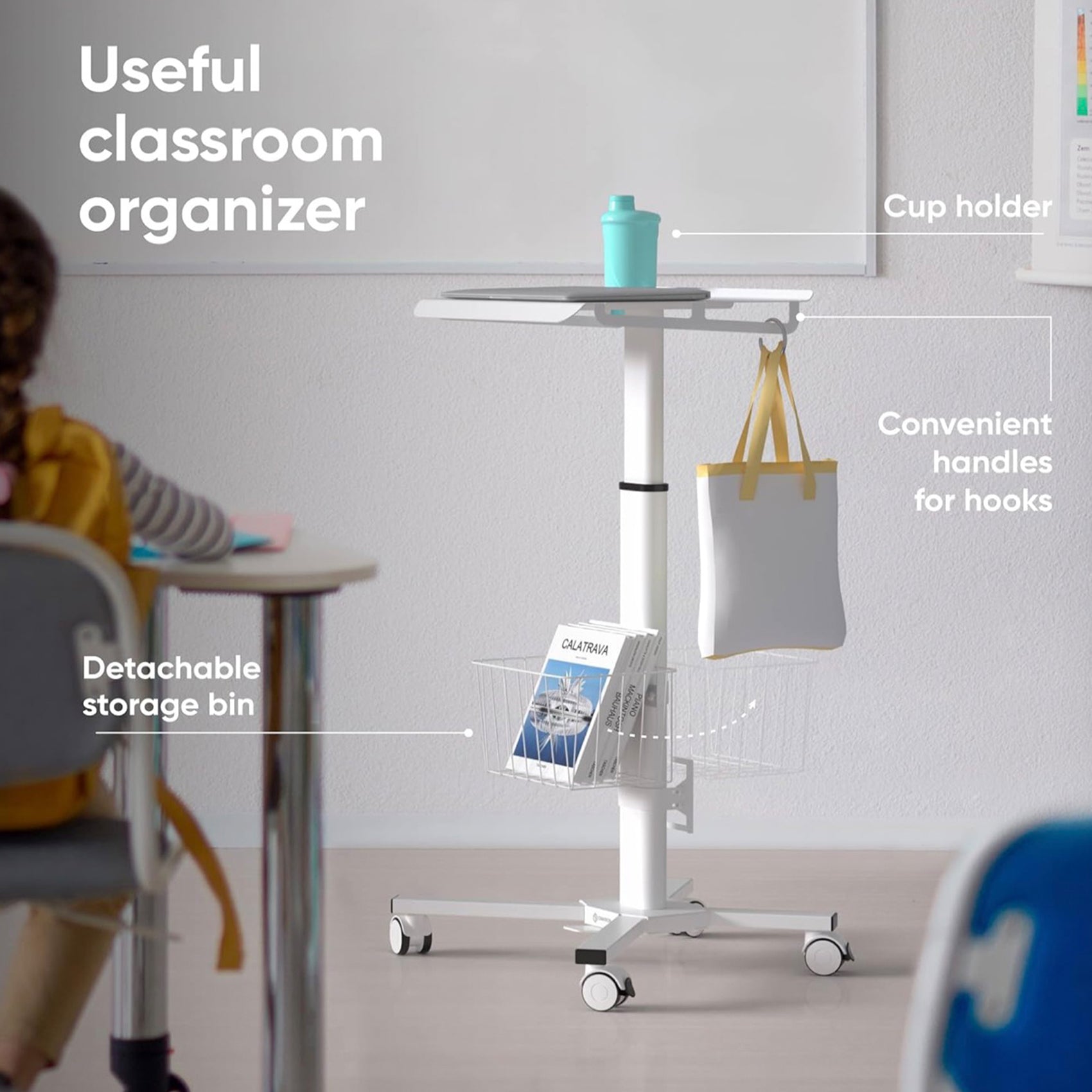 Adjustable Height Laptop Desk with Wheels Utility Medical Cart work station