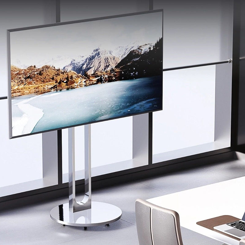 Silver Arc Mobile TV Stand with Rolling Wheels Artistic Floor TV Mount for 40-75 inch