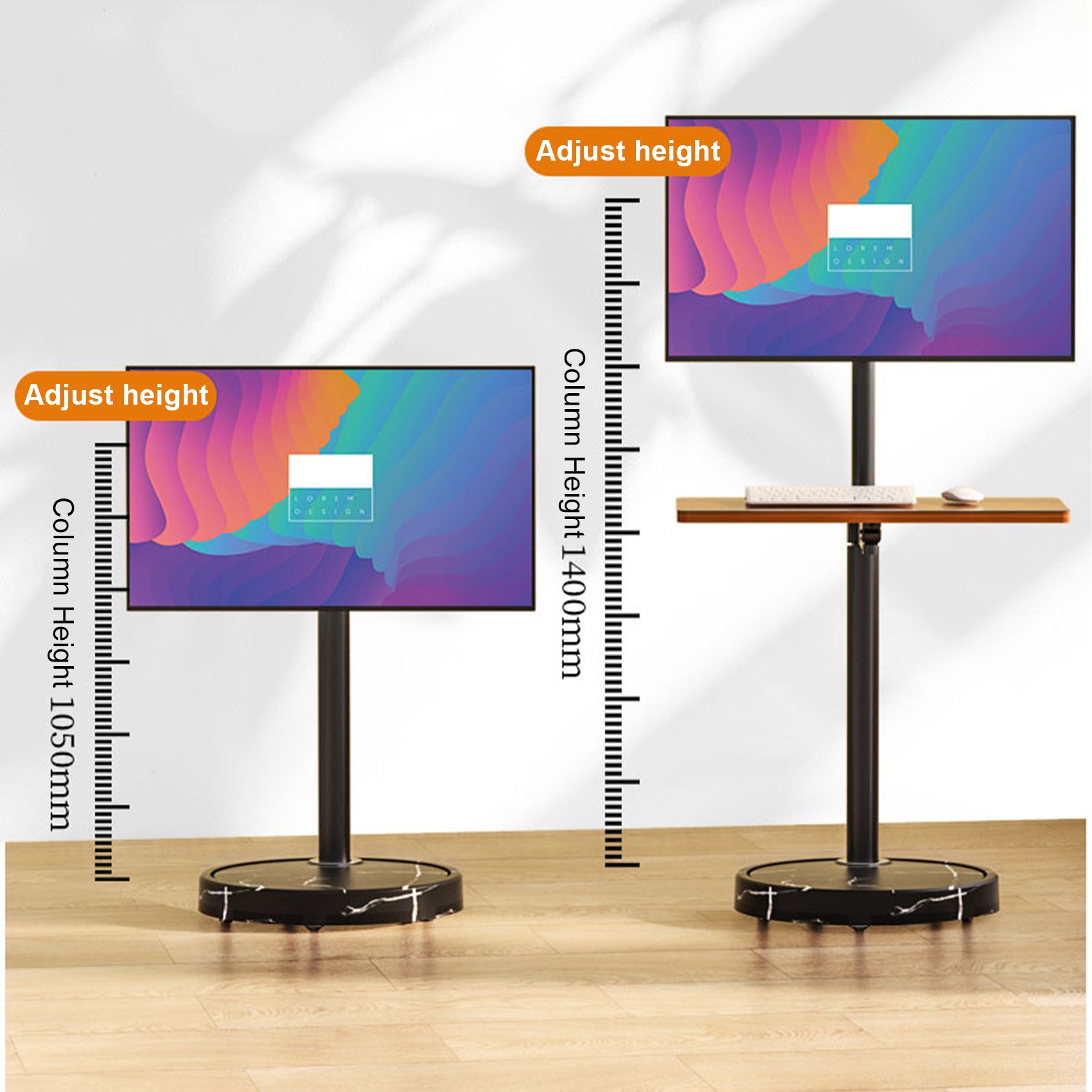 TV Monitor floor mobile stand black marble base-vesa 100 floor stand