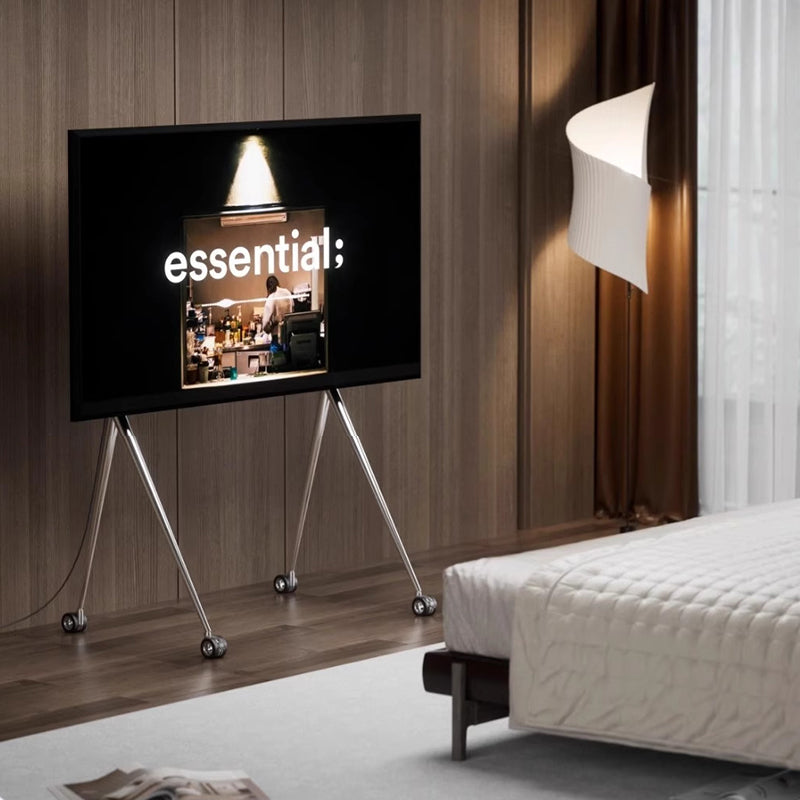 Silver Sleek Rolling TV Stand Modern TV Mount with Wheels for 45-75 Inch TVs | 8K Mirror Finish