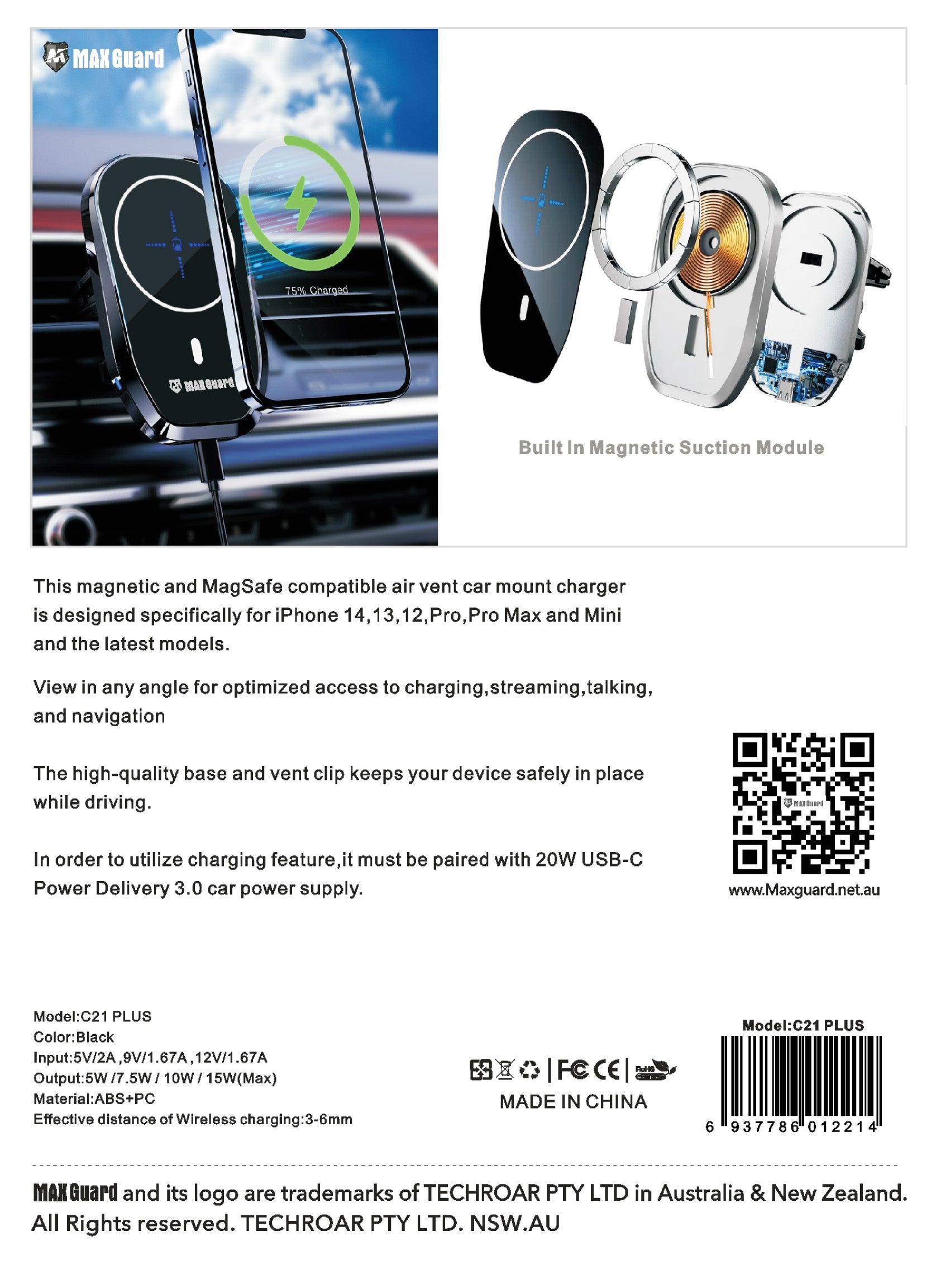 C21 Plus Magnetic Wireless Car Charger