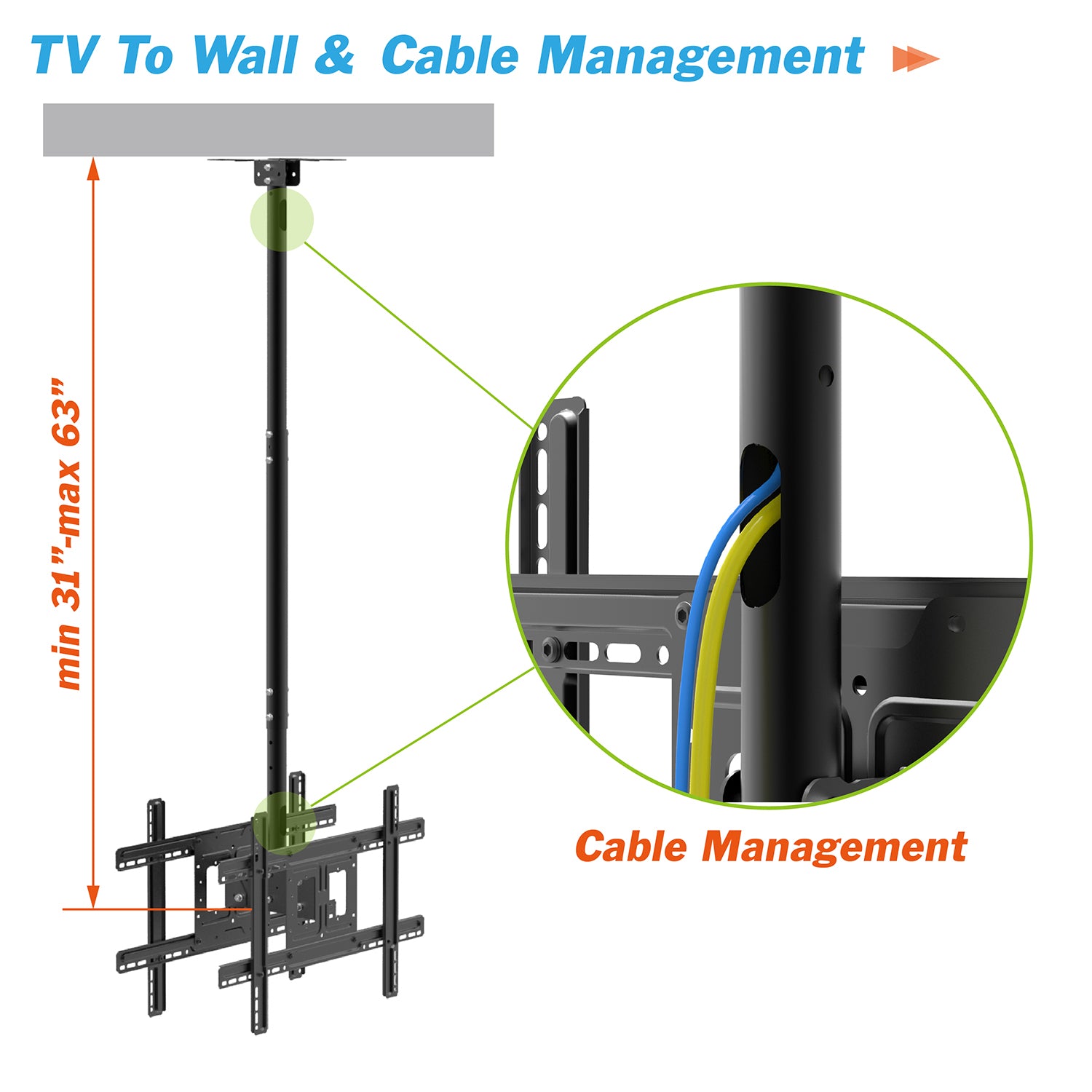 Dual TV Ceiling Mount Bracket Height Adjustable Tilt Swivel for 32"-57" TVs T590-15