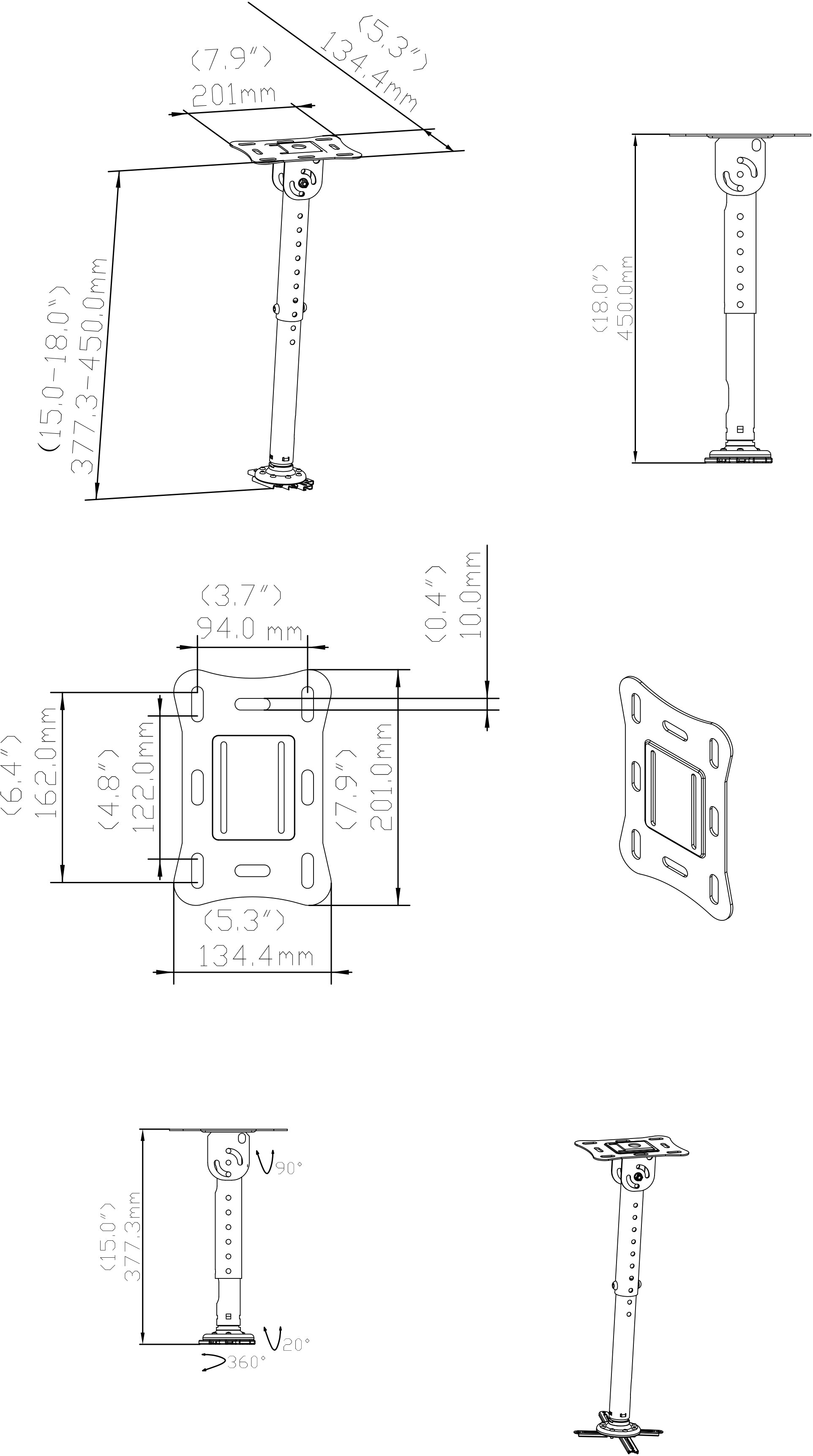 Projector Ceiling mount 37 to 44cm 360 Rotation