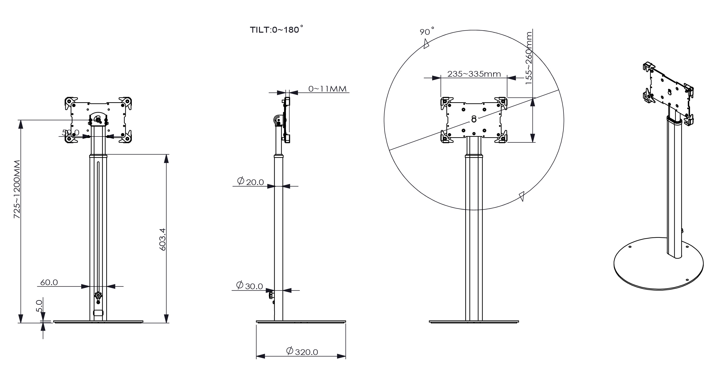 IPAD TABLET Security Floor Stand Tilt Rotate 70-120CM HEIGHT ipa7