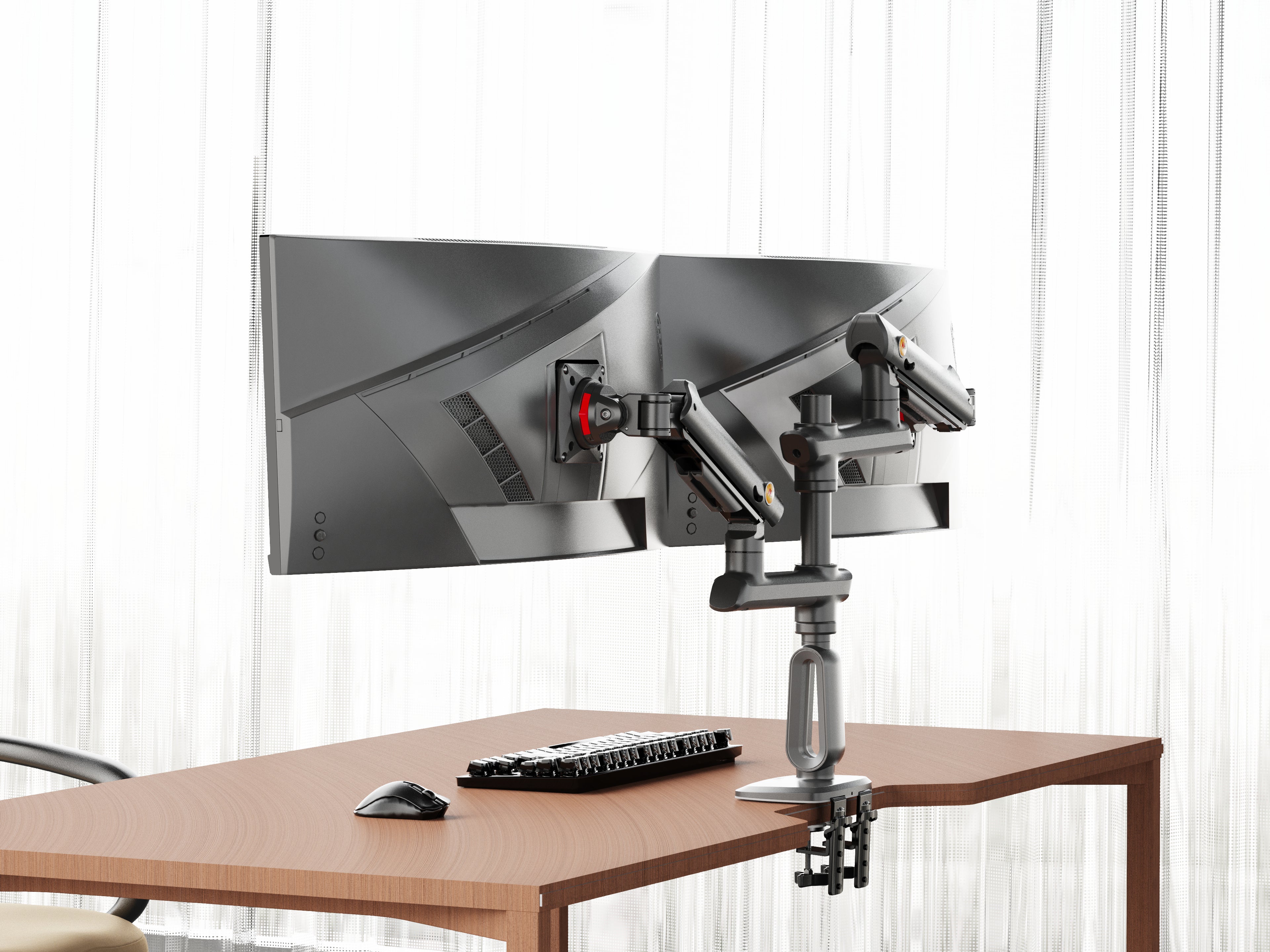 NB D9C Dual Monitor Mount Gas Spring Arm for 27-50" Screens | Height Adjustable, 360° Rotation