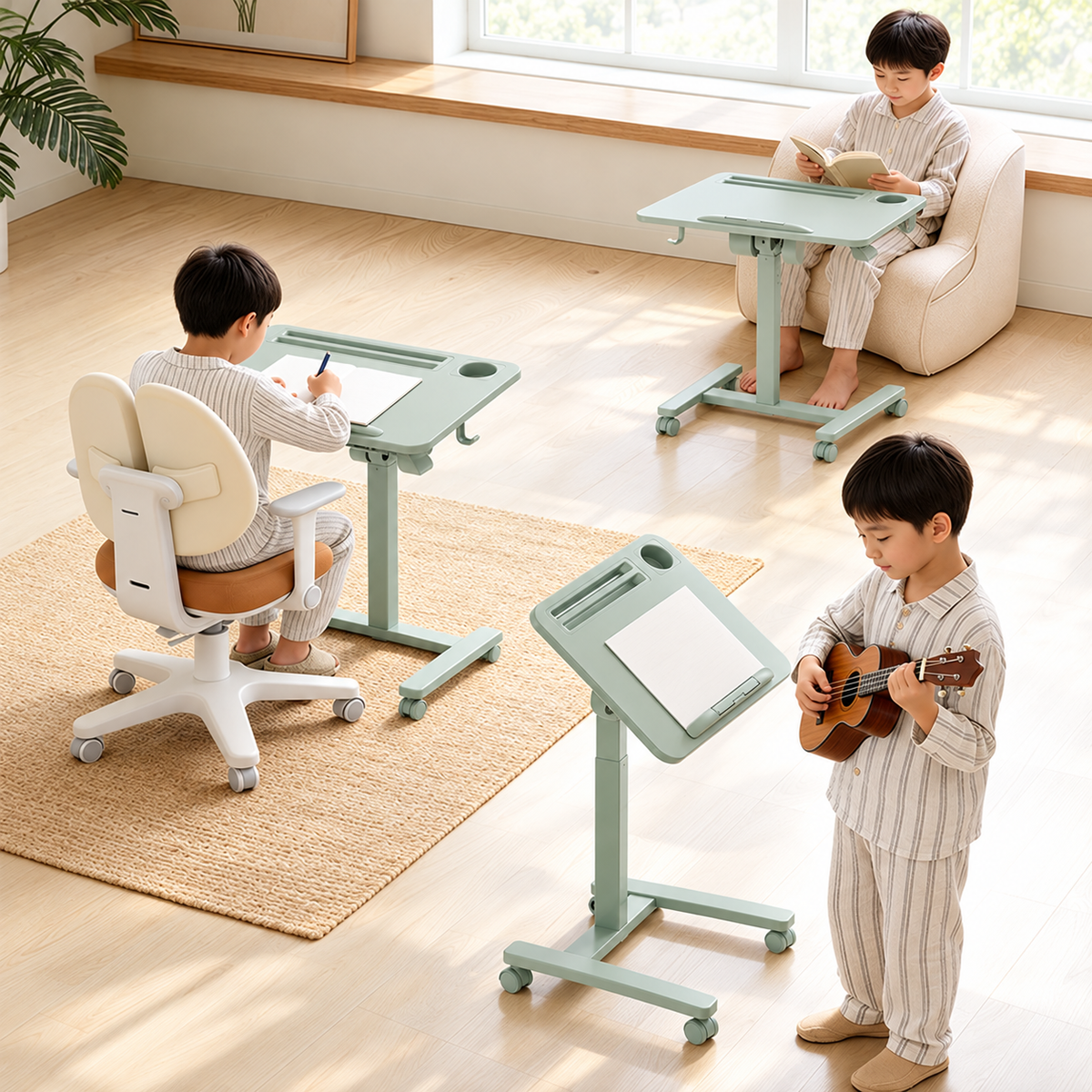 GKU Tiltable Height Adjustable Mobile Sit Stand Desk Wheely 700x500mm F047-FA122