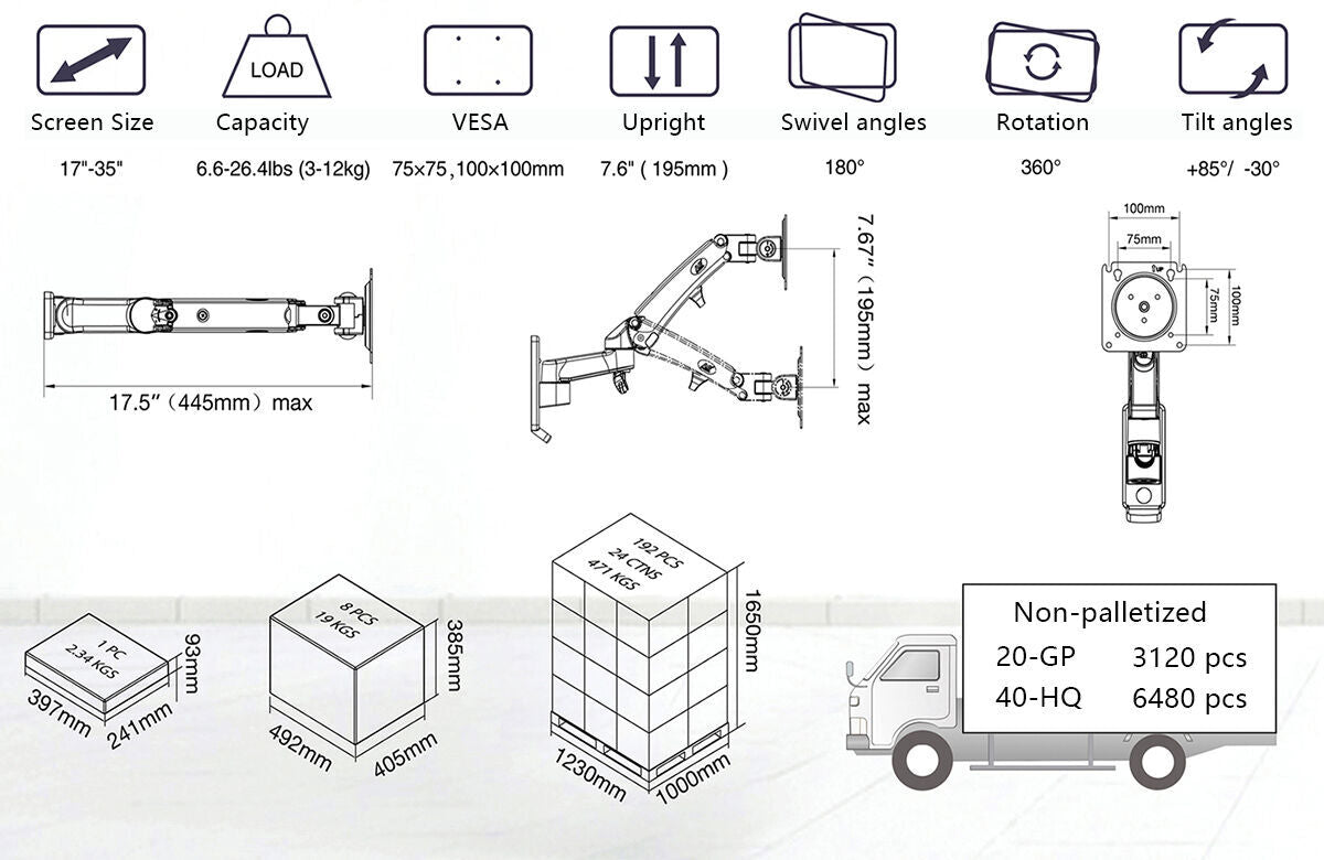Laptop wall floating mount gas struct F150 with tray