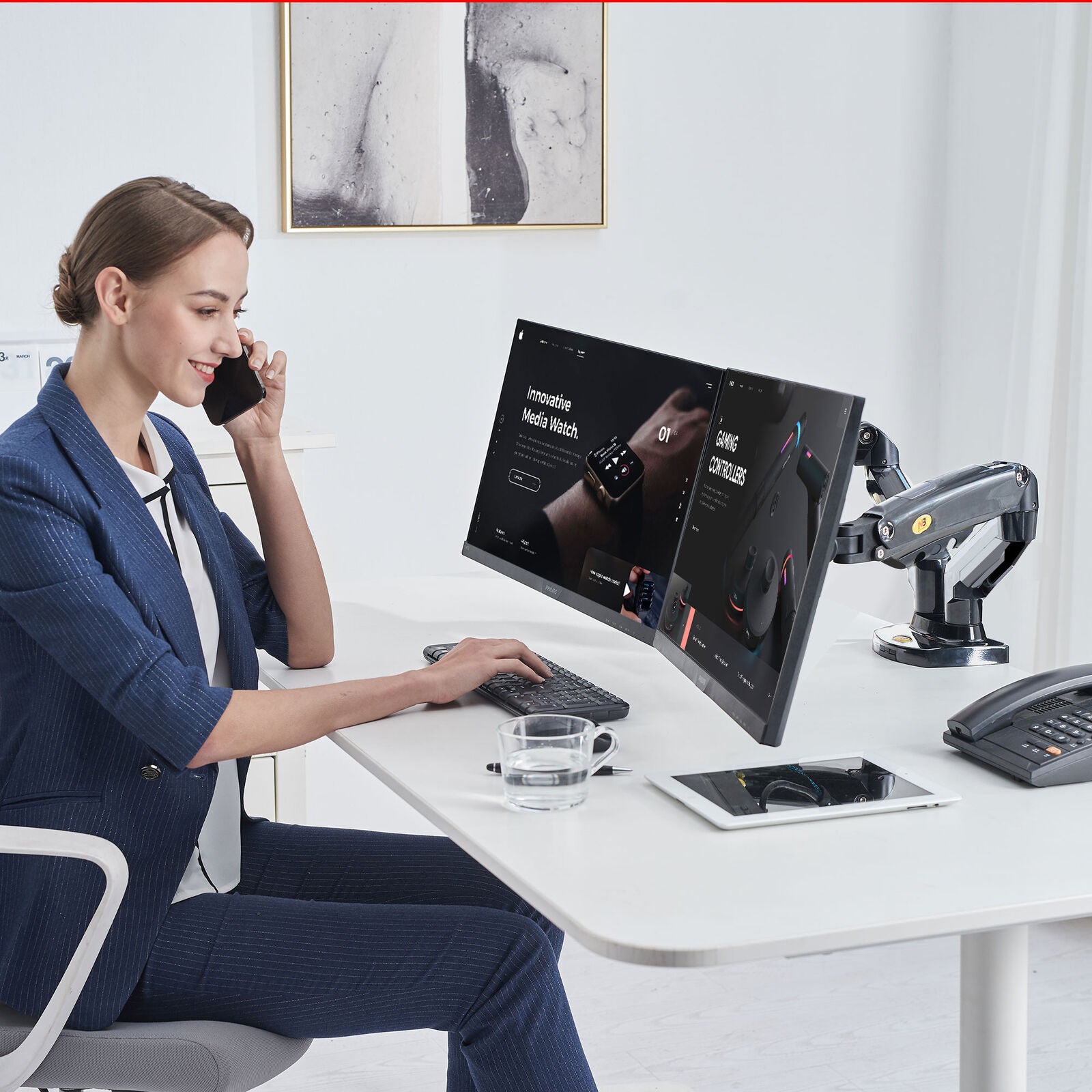 Dual Monitor Arm for 17-27" Screens Gas Spring Adjustment F160-G AU