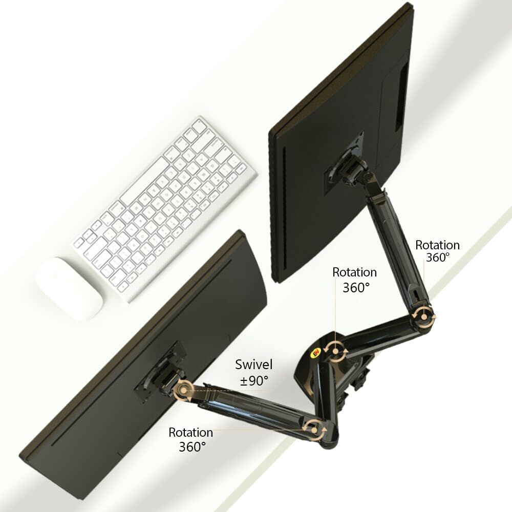Dual Monitor Arm for 17-27" Screens Gas Spring Adjustment F160-G AU