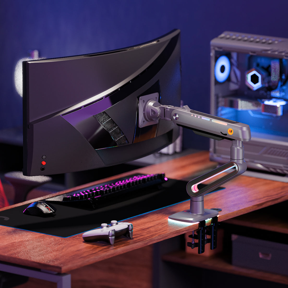 RGB LIGHT Gaming Monitor Arm for Flat/Ultrawide/Curved Screen F6