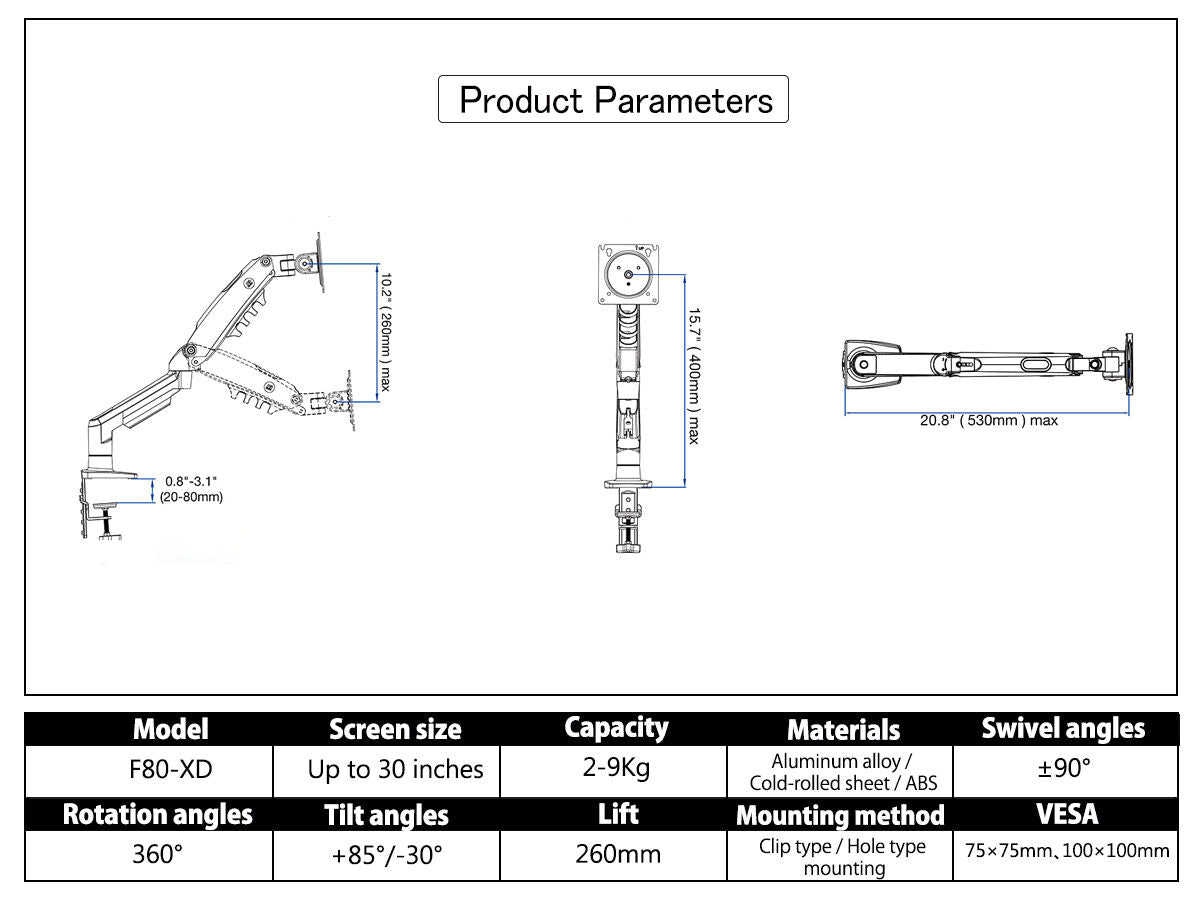 Laptop desk floating mount gas struct