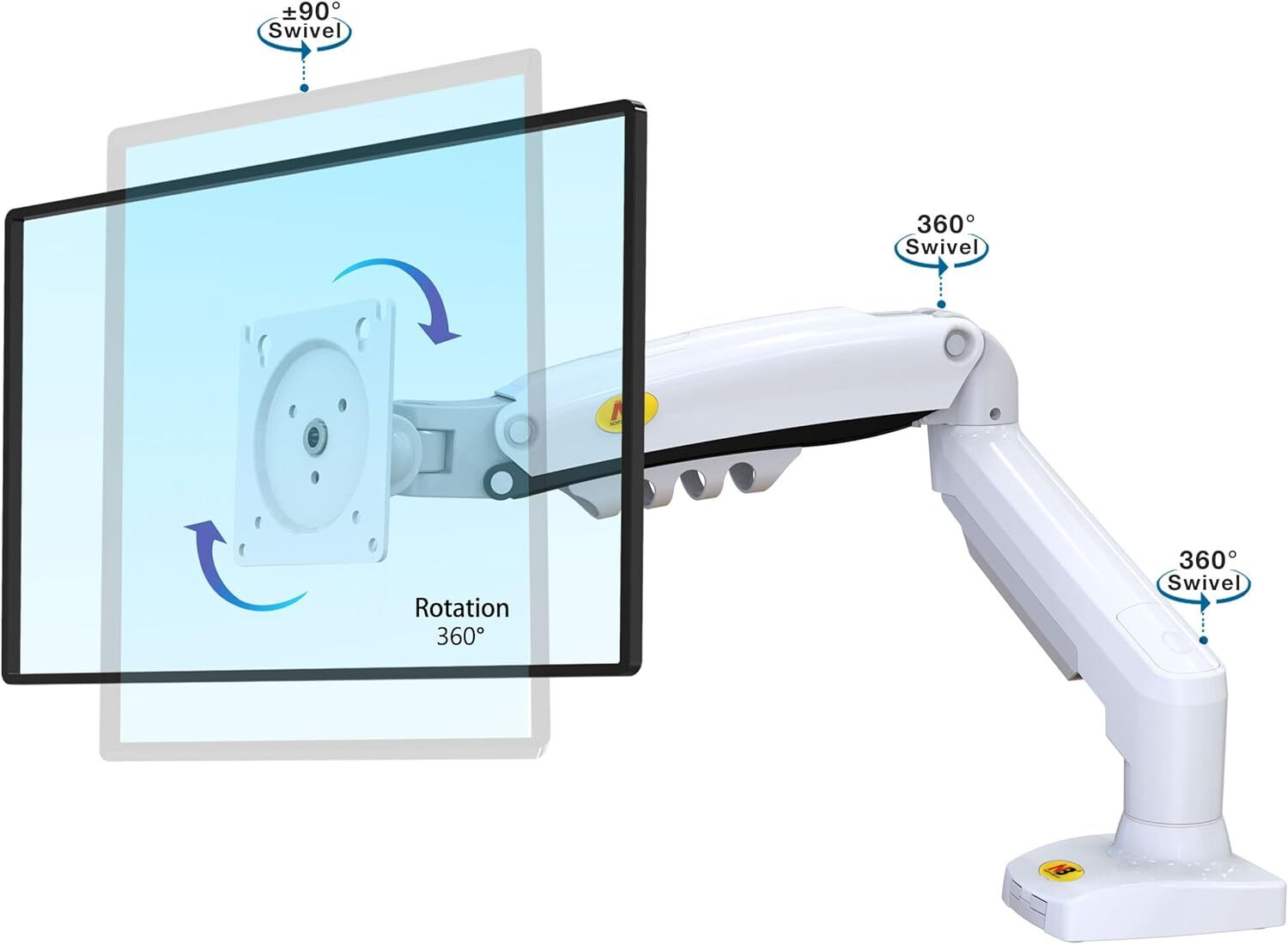 White Gas Lift Monitor Arm for 17-30" Screens VESA 75/100 F80-W AU Stock