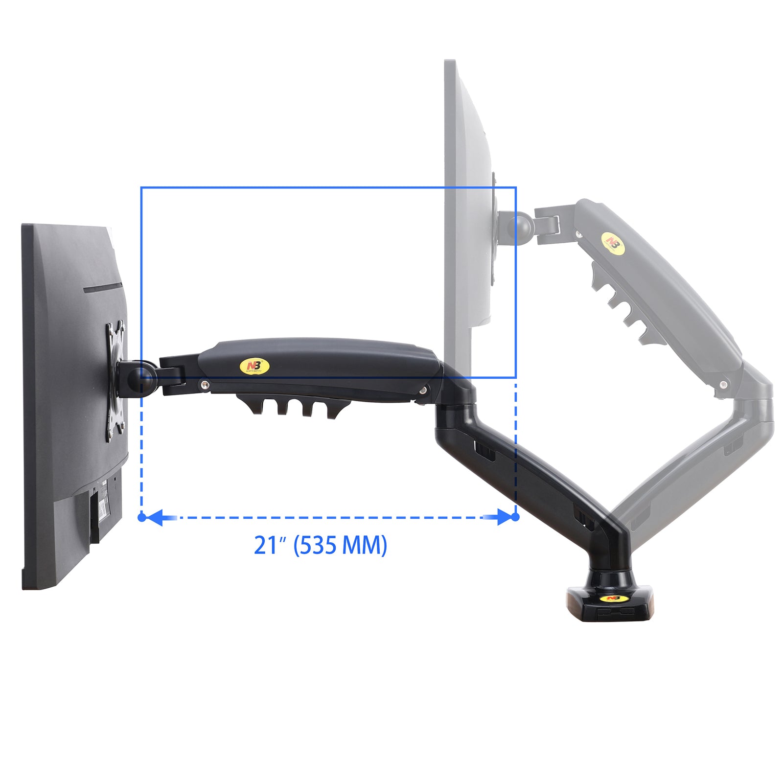 Gas Lift Monitor Arm for 17-27" VESA 75/100 Ergonomic Adjustment F80B Black