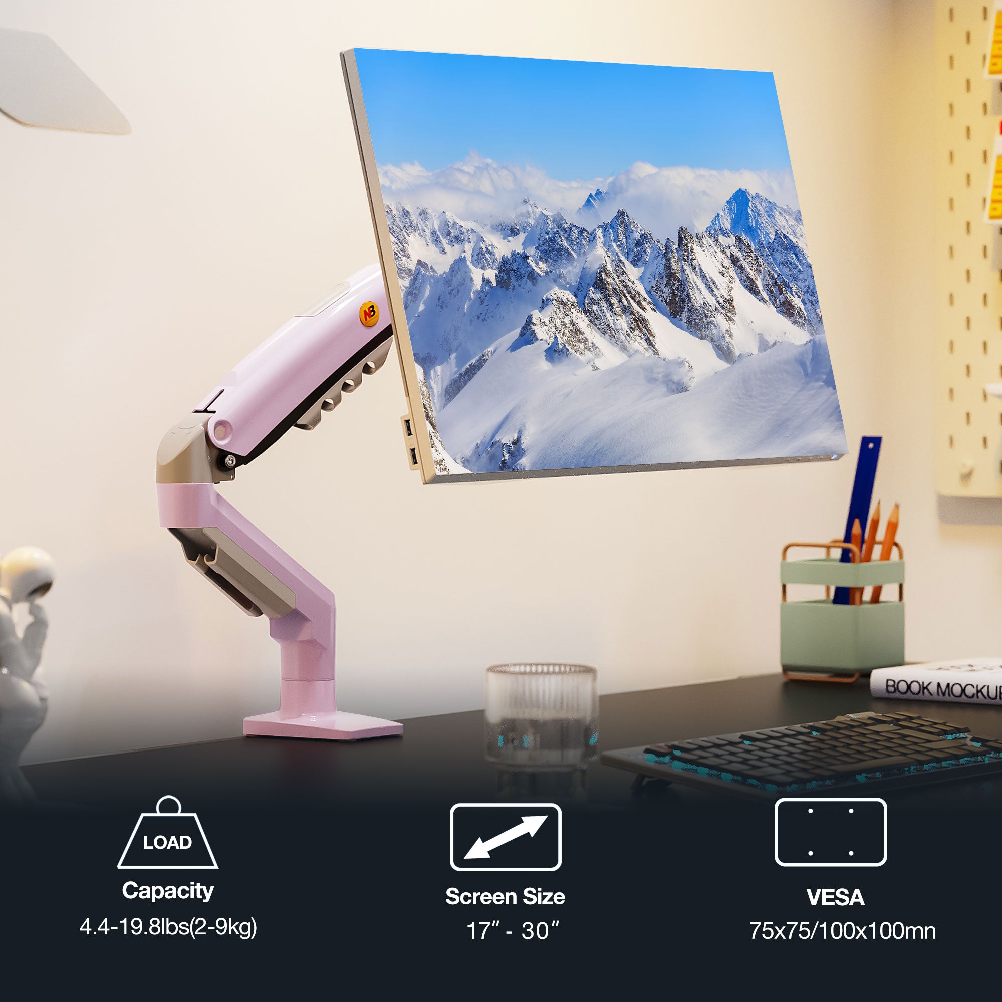 Pink Gas Lift Monitor Arm for 17-30" Screens VESA 75/100 F80-XJ AU Stock