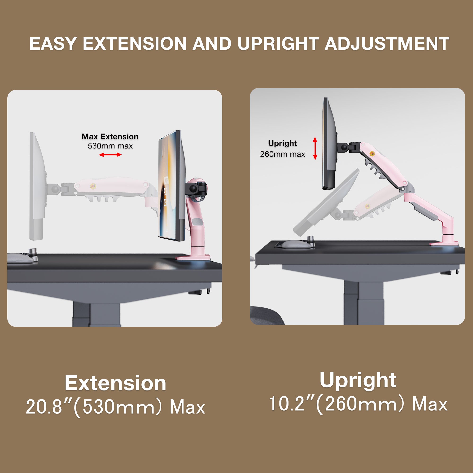 Pink Gas Lift Monitor Arm for 17-30" Screens VESA 75/100 F80-XJ AU Stock
