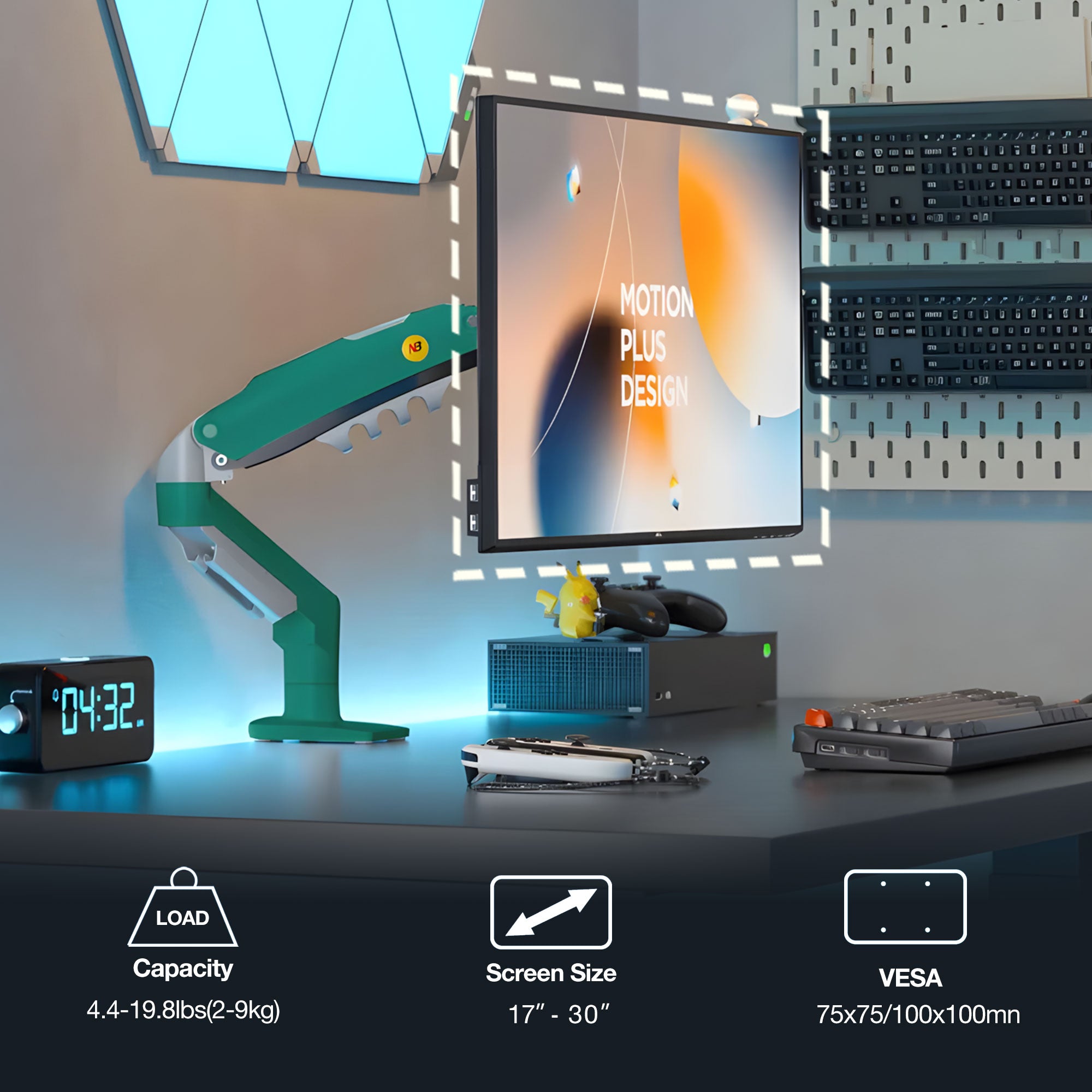 Green Gas Lift Arm for 17-30" Dual Gaming/Office Use VESA 75/100 F80-XK