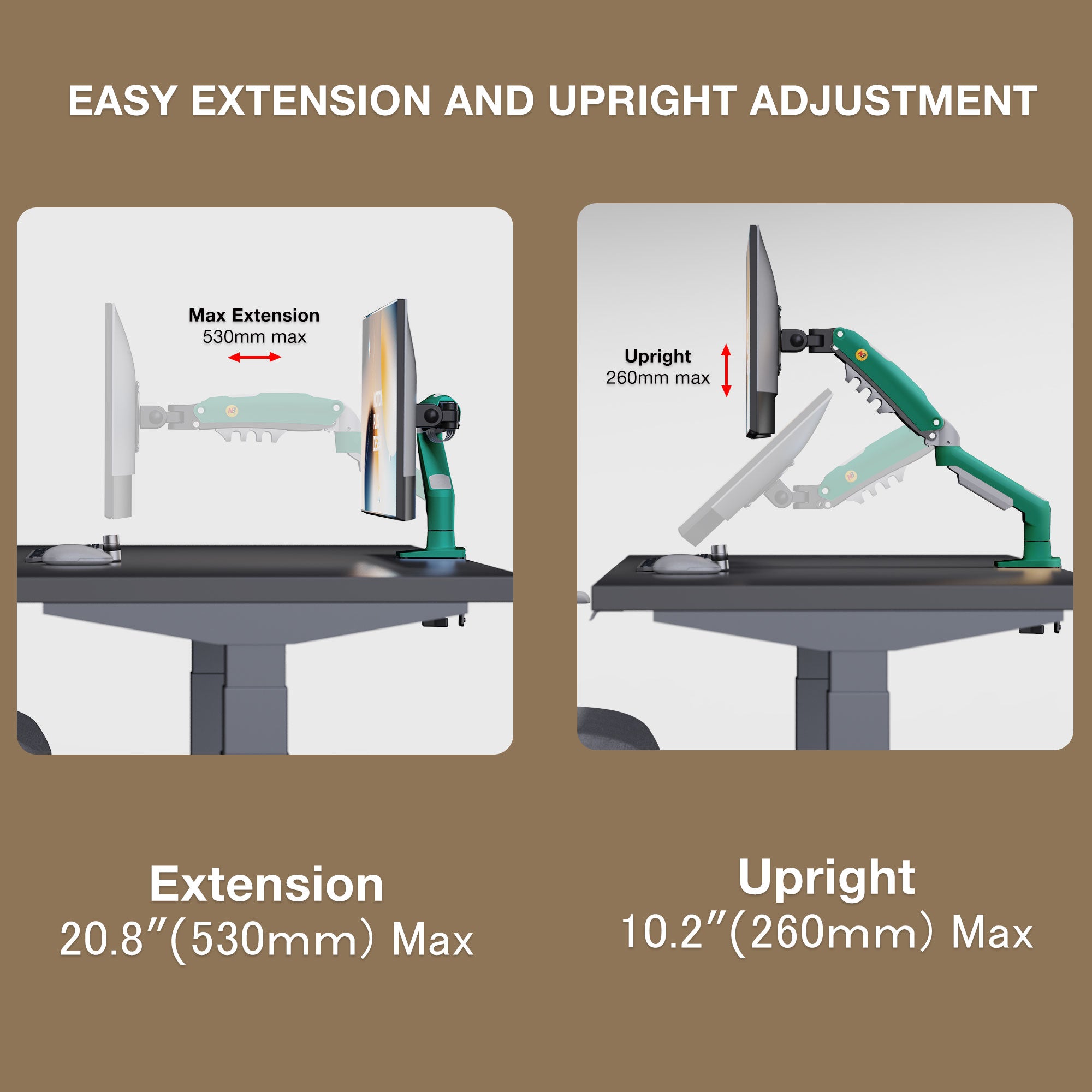 Green Gas Lift Arm for 17-30" Dual Gaming/Office Use VESA 75/100 F80-XK