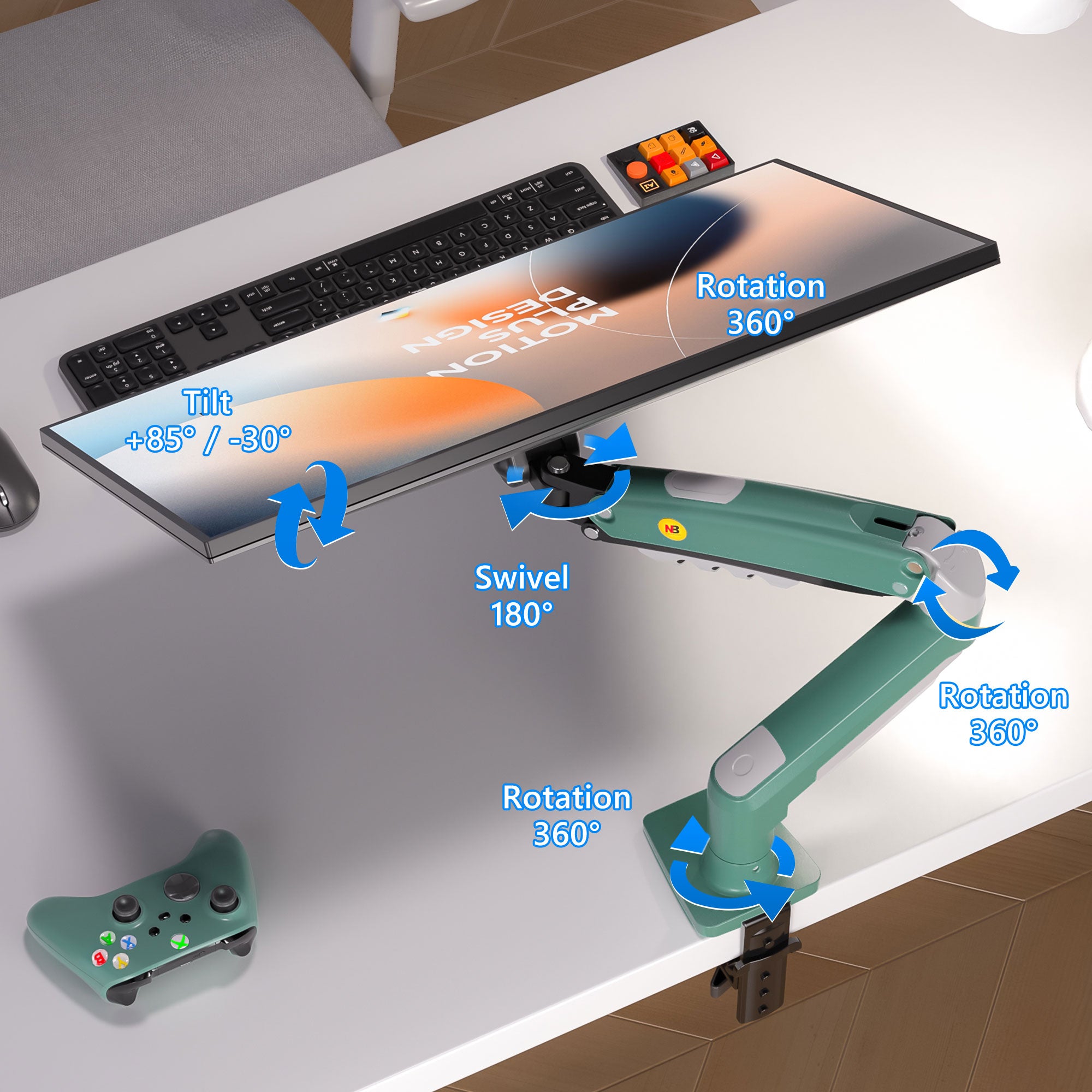 Green Gas Lift Arm for 17-30" Dual Gaming/Office Use VESA 75/100 F80-XK