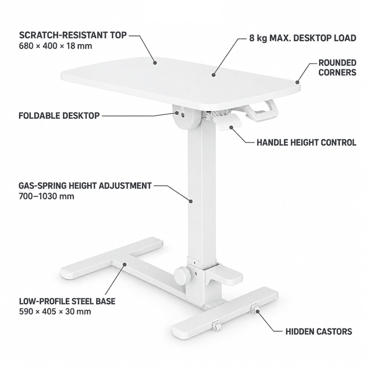 Ergonomic Height Adjustable Mobile Wheely Folding Desk Rolling Sit Stand Workstation for Home Office 680x400mm FA107