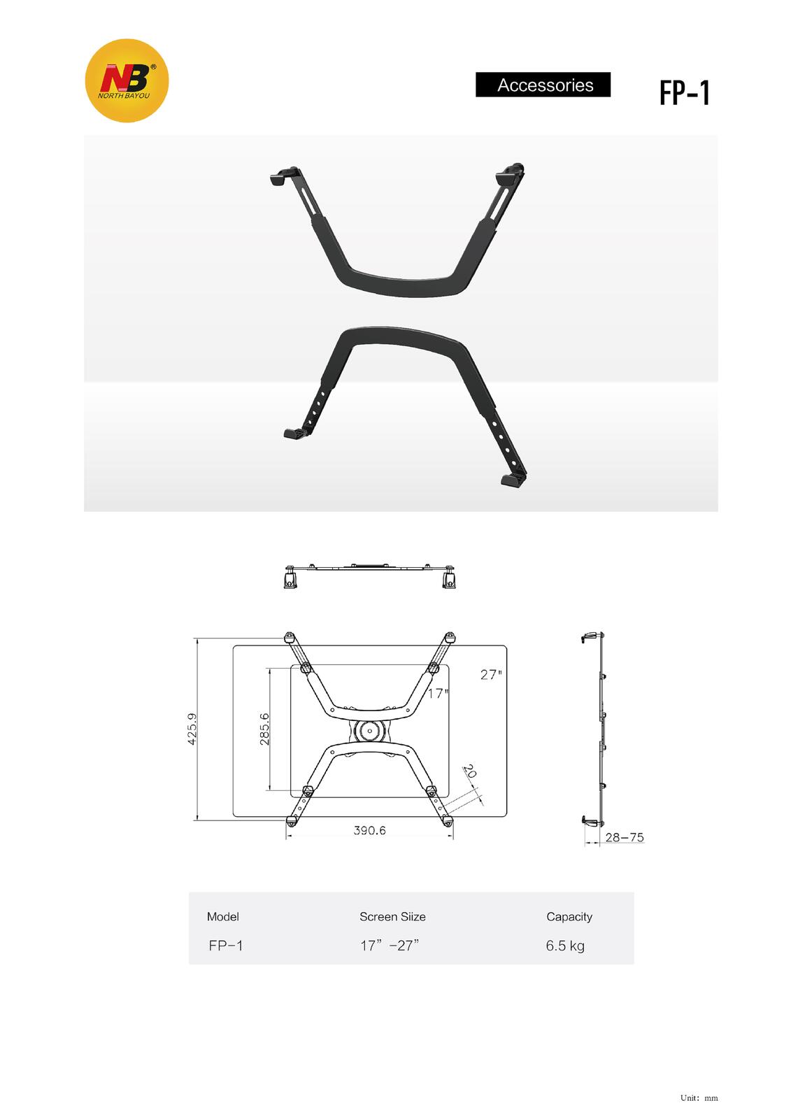 Fits 17"-27" Monitors.NB FP-1 Non-VESA display adaptor up to 6.5kg monitors