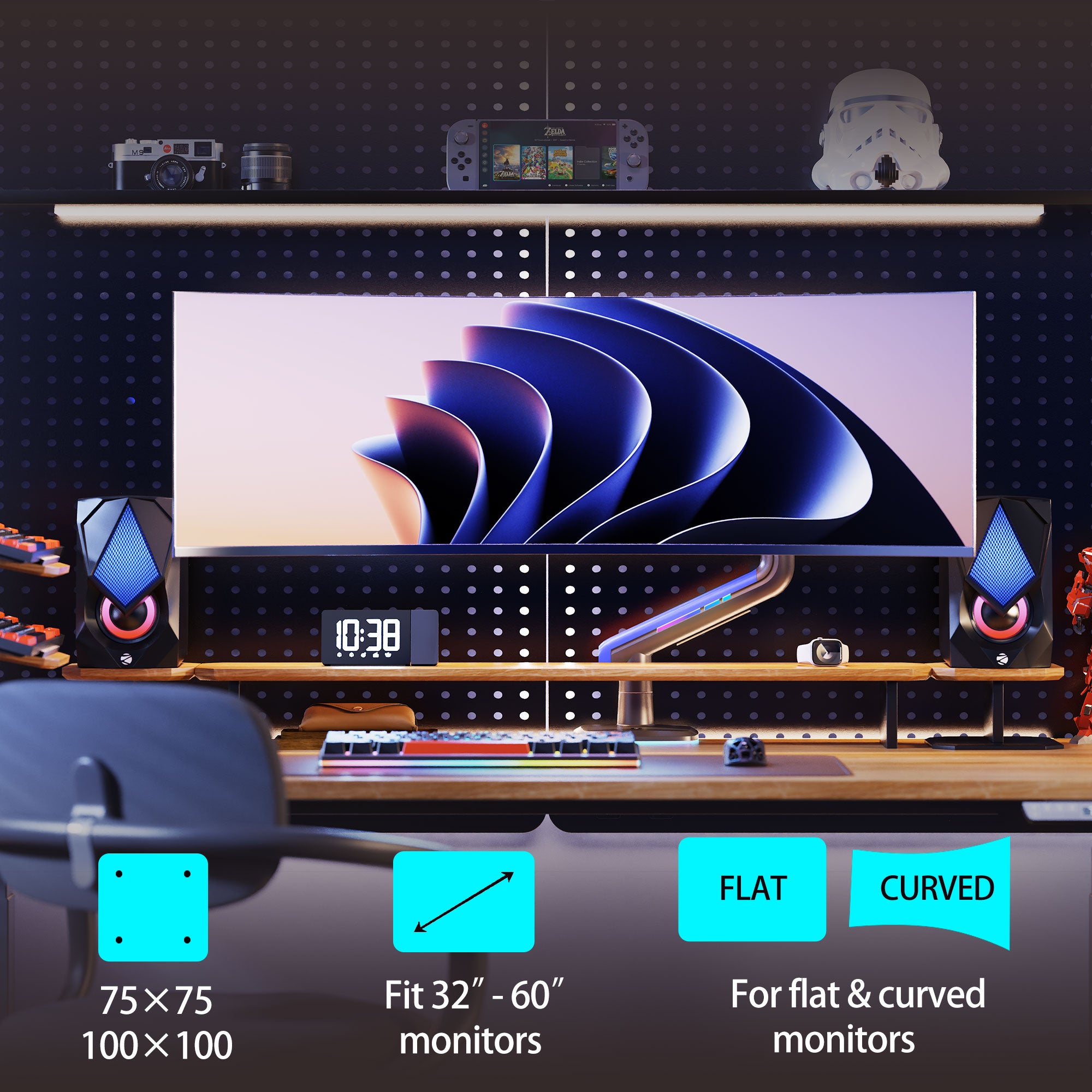 RGB LIGHT Gaming Monitor Arm for Flat/Ultrawide/Curved Mount G60game