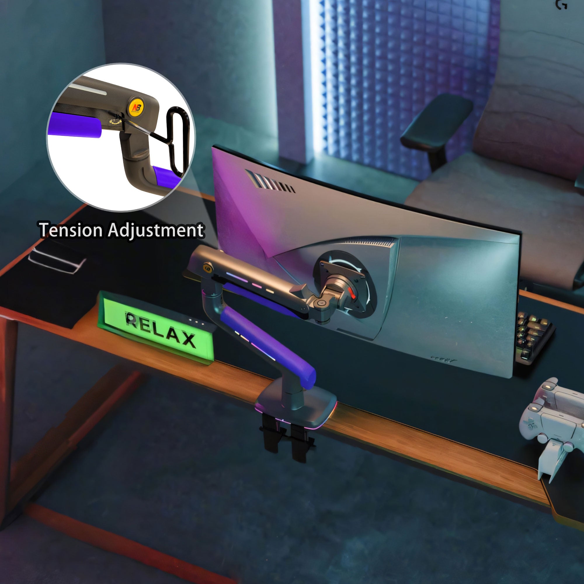 RGB LIGHT Gaming Monitor Arm for Flat/Ultrawide/Curved Mount G60game