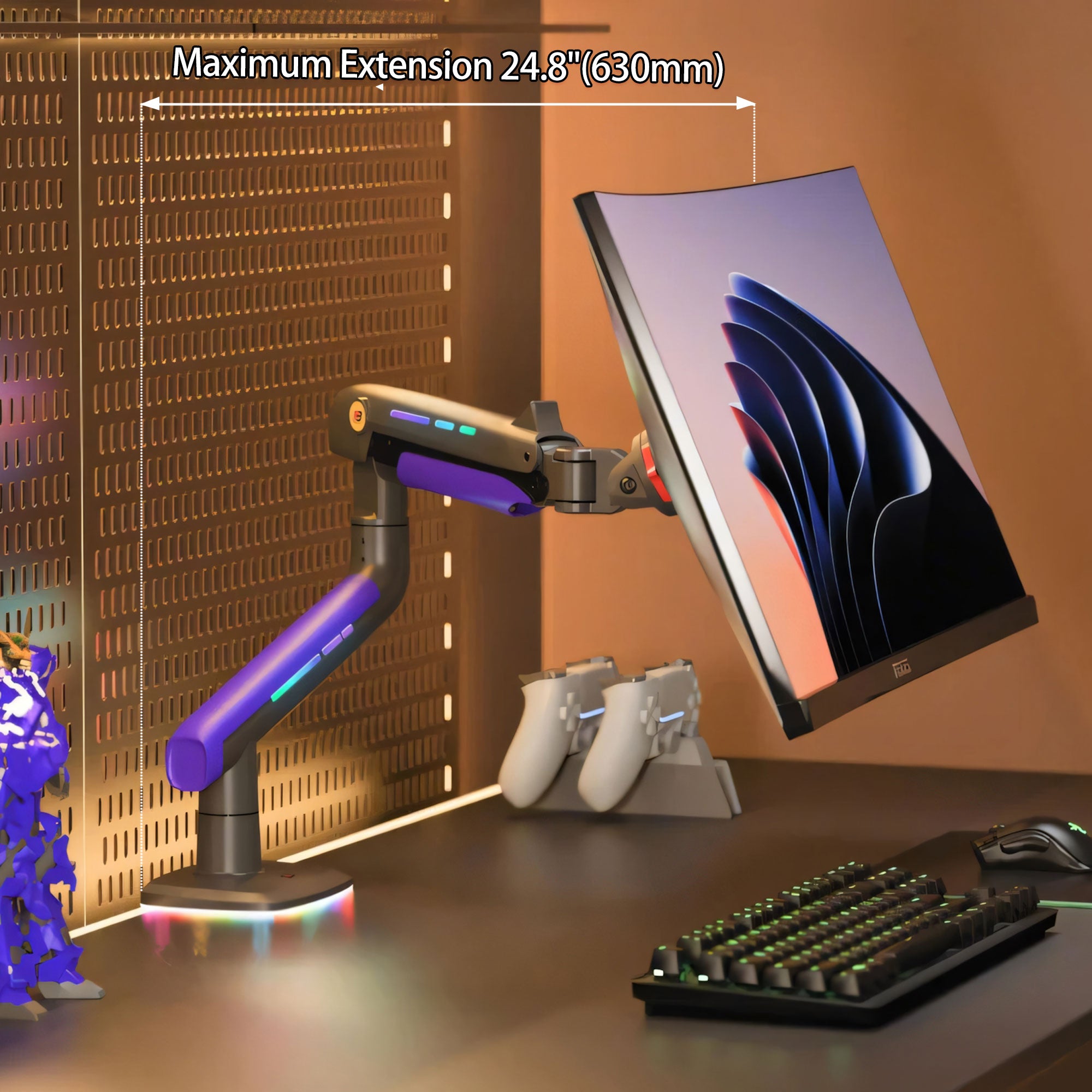 RGB LIGHT Gaming Monitor Arm for Flat/Ultrawide/Curved Screen G60game