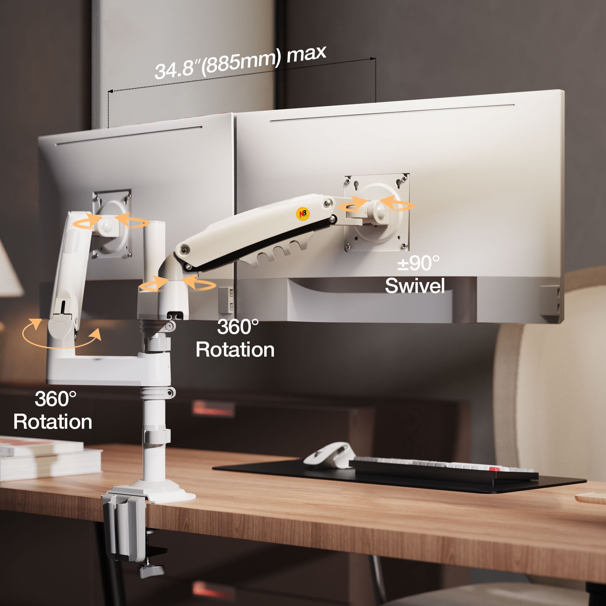 Dual Monitor Arm Ergonomic for Desktops VESA Mount NB-H180