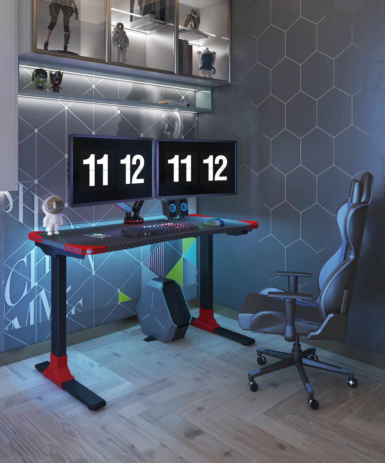 Flexi-Desk Carbon Fibre finish Electric Sit/Stand Gaming Desk