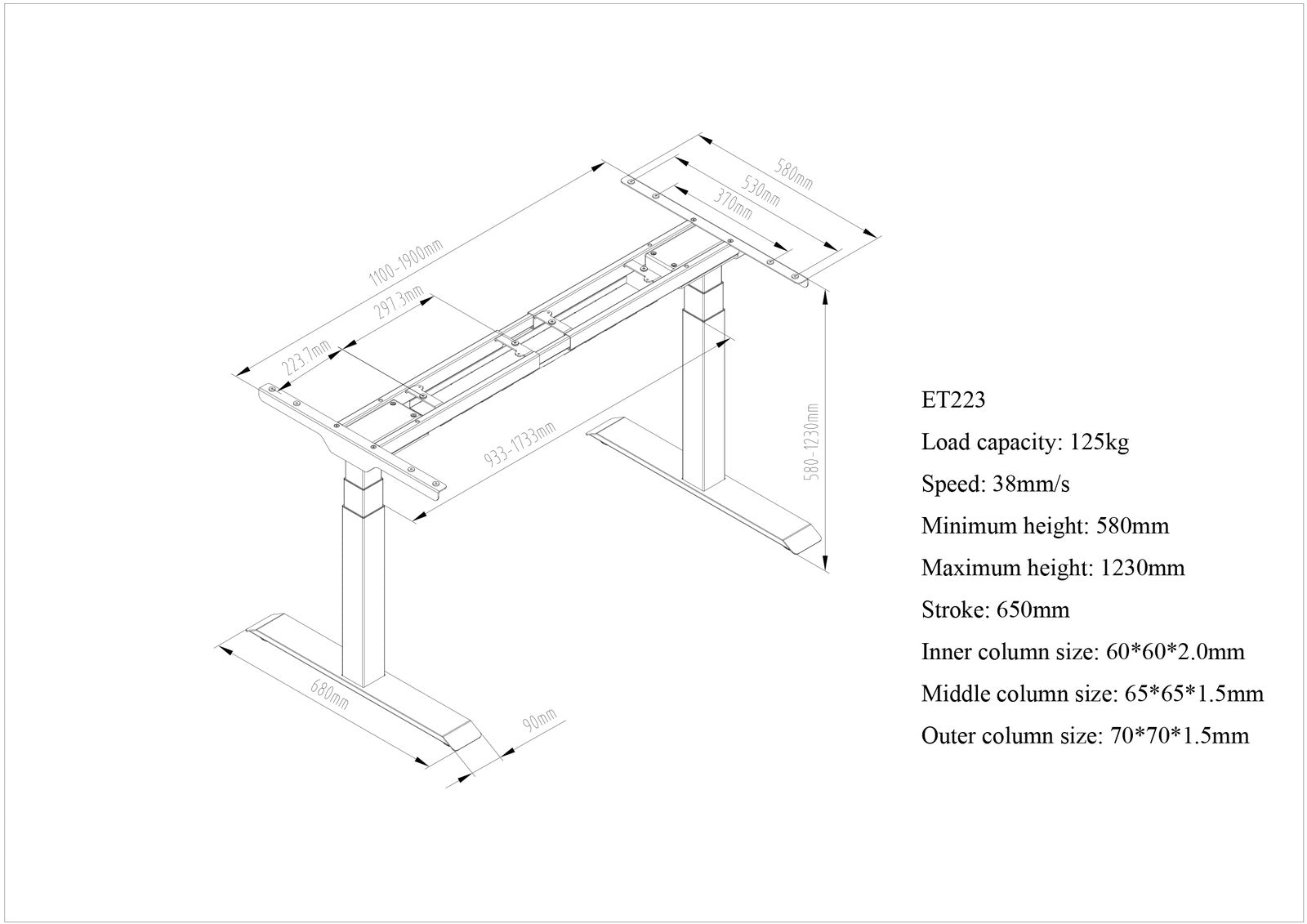 Frame only Dual Motor Electric Sit/Stand Desk Flexi-Desk HA-223