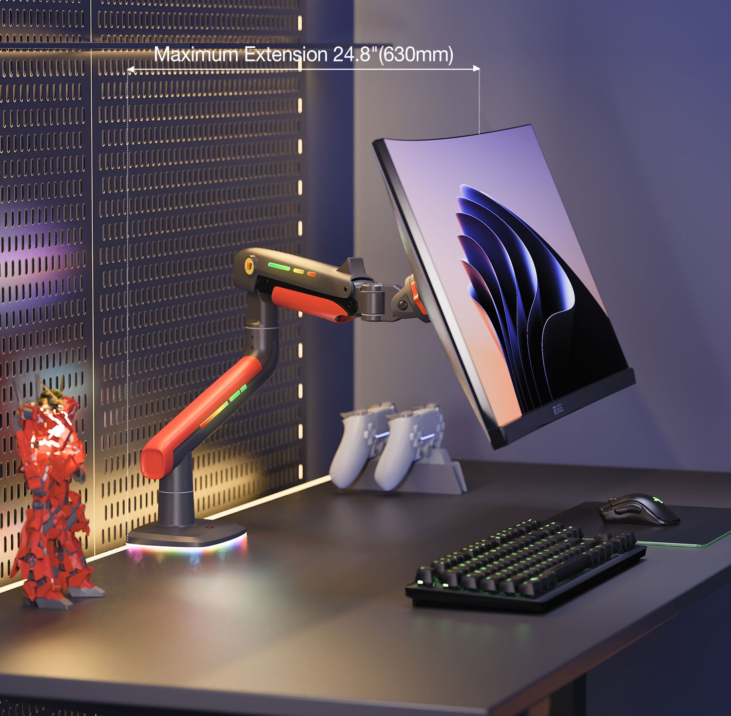 RGB LIGHT Gaming Monitor Arm for Flat/Ultrawide/Curved Screen L50