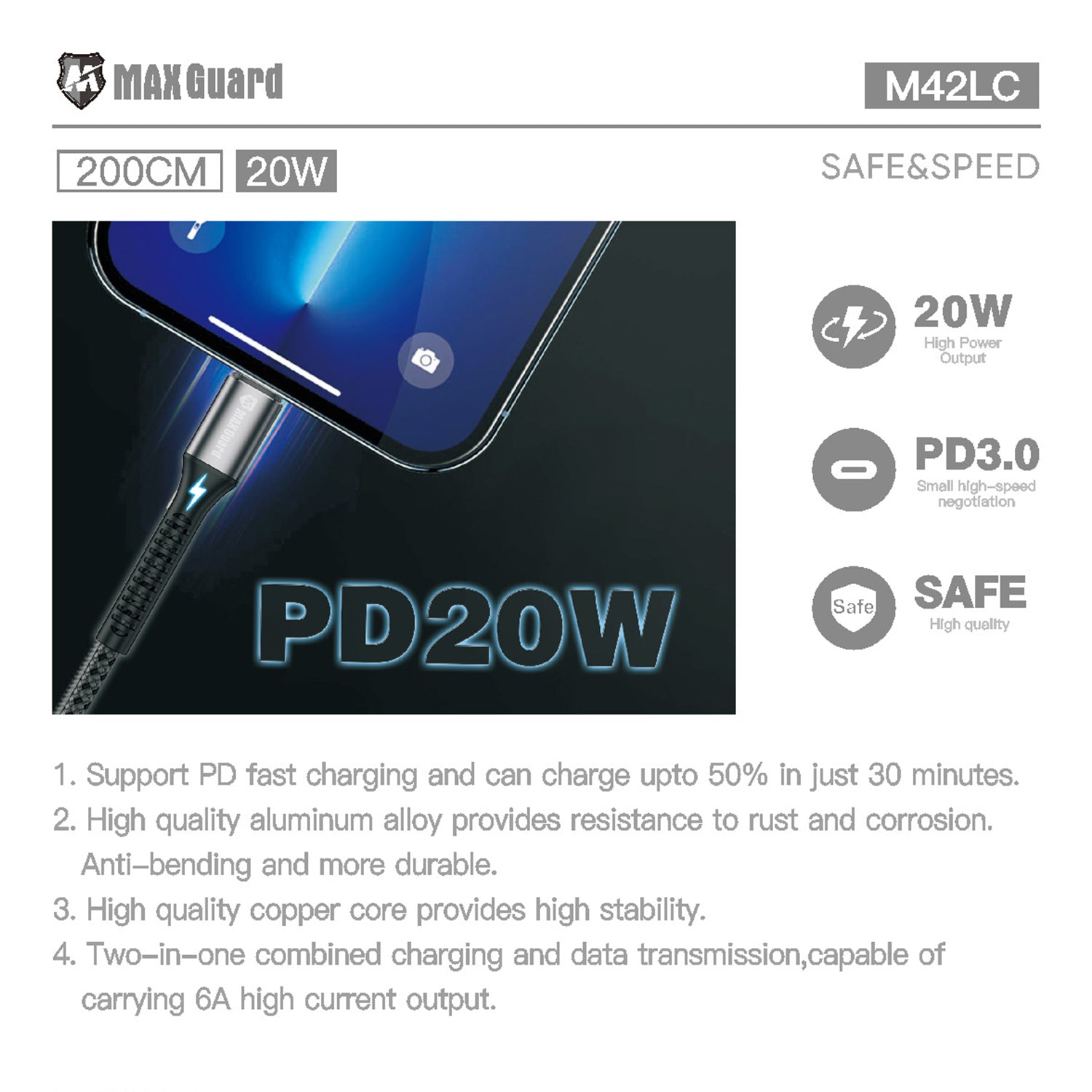 M42LC Lightning to Type c Cable with PD20W 2m