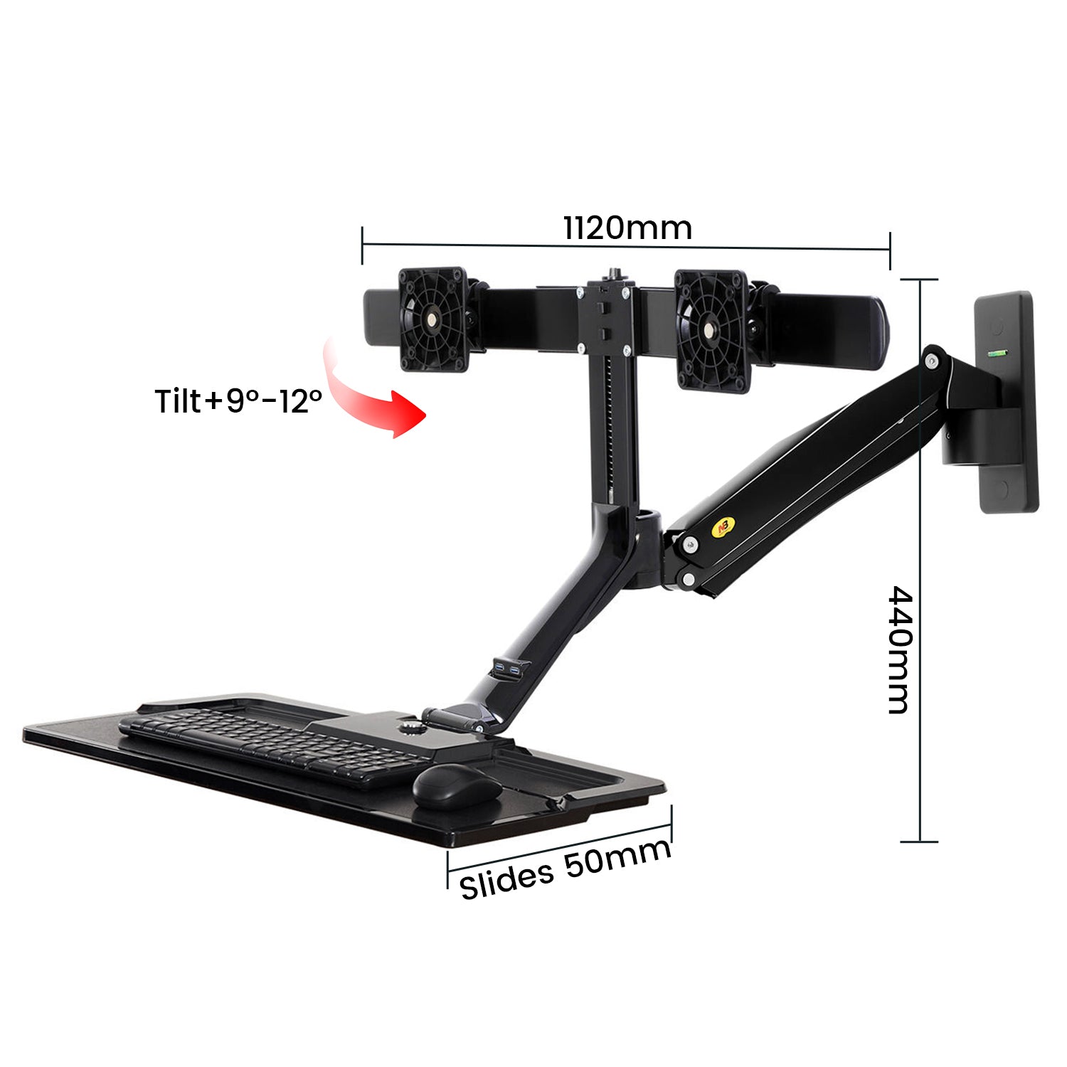 Fits 22"-27" Monitors.NB MC40-2A-B Dual Monitor Wall Mount with Keyboard Tray Black