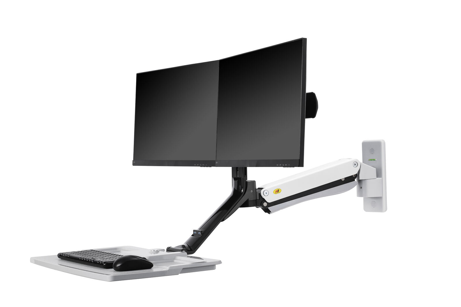 Fits 22"-27" Monitors.NB MC40-2A-w Dual Monitor Wall Mount with Keyboard Tray White