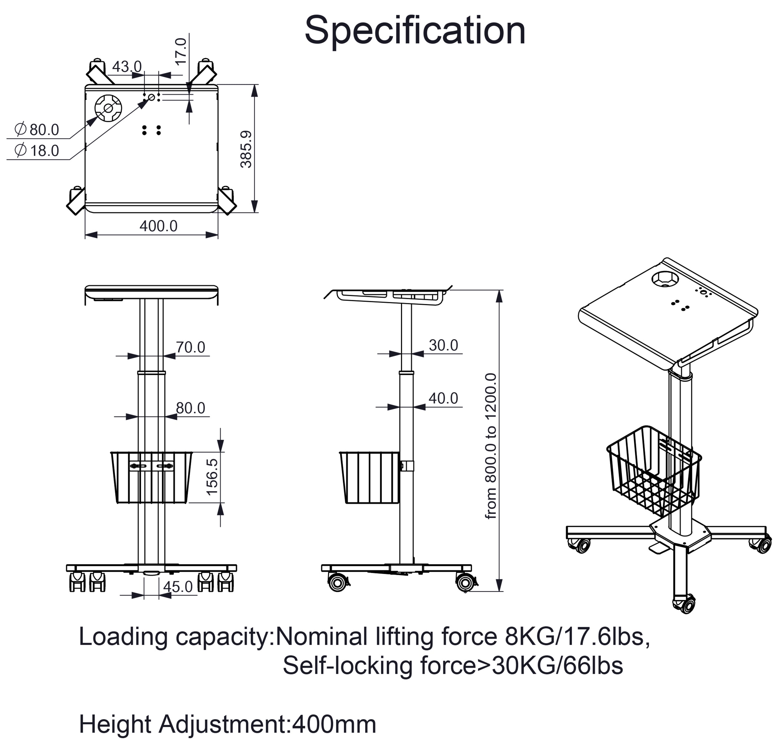Adjustable Height Laptop Desk with Wheels Utility Medical Cart work station