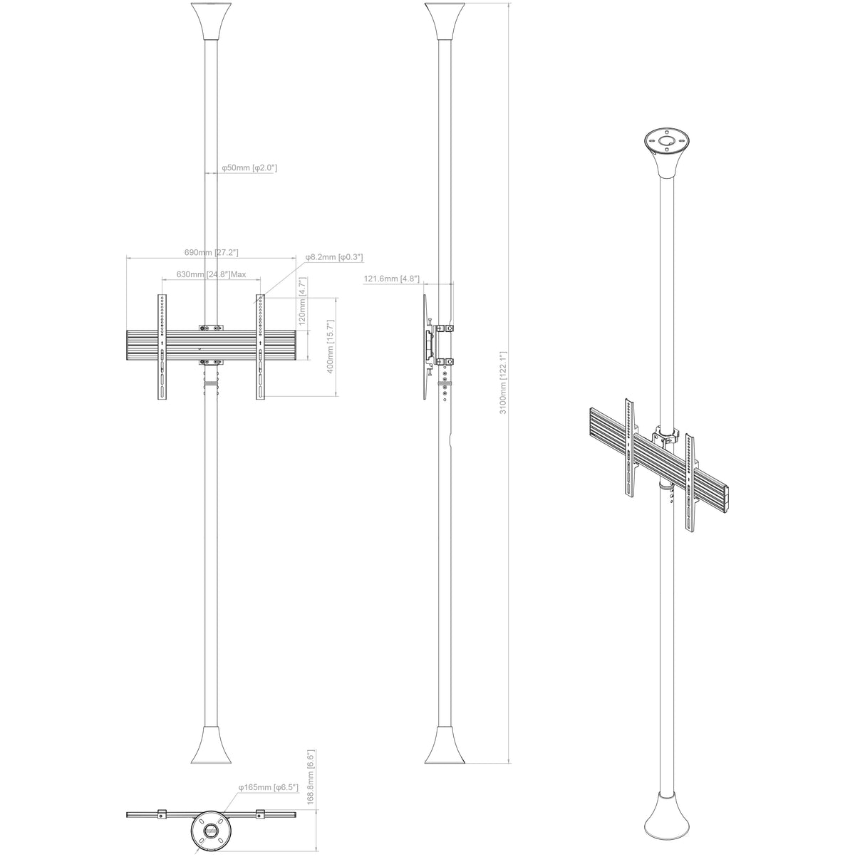 Mountech Floor-to-Ceiling TV Signage Mount Stand – Single, Dual or Back-to-Back | MTECFS11B