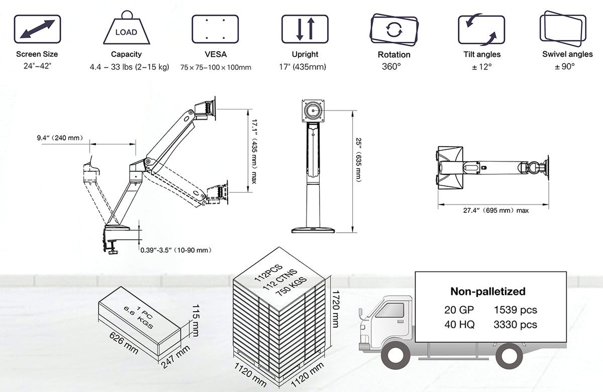NEW NB45 Heavy Duty Gaming Desktop Monitor Mount up to 15kg