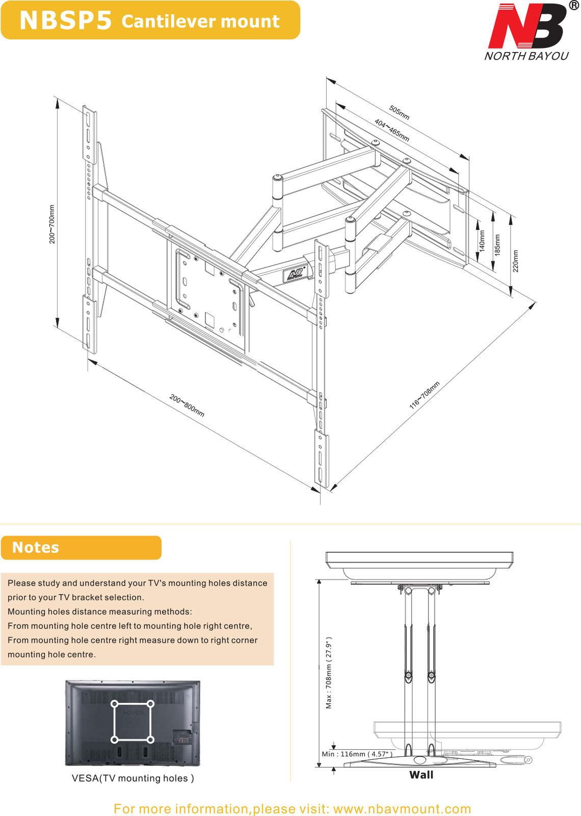 NB Heavy Duty Cantilever Wall Mount for LED TVs up to 90kg NBSP5