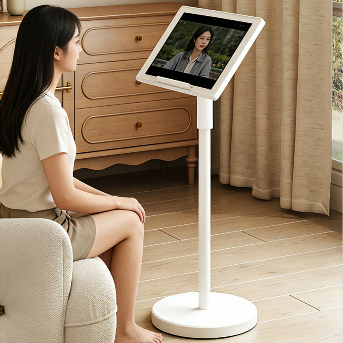 Adjustable Height Floor Tablet Stand, Multi-Purpose Laptop Book Music Stand with Heavy Base, Sit & Use Freestanding Reading Holder