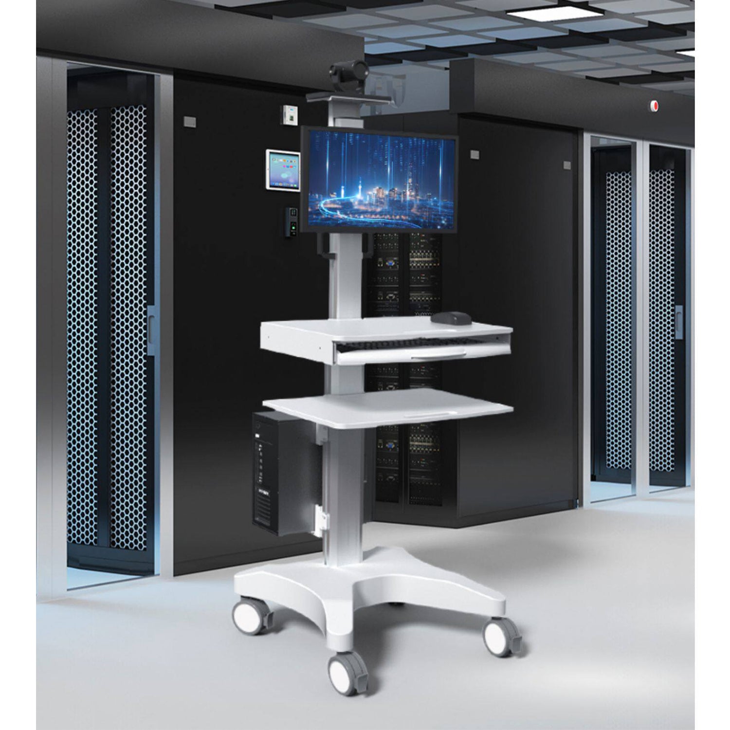 Clinic Medical Mobile Computer Work station Cpu Monitor Cart 1655mm