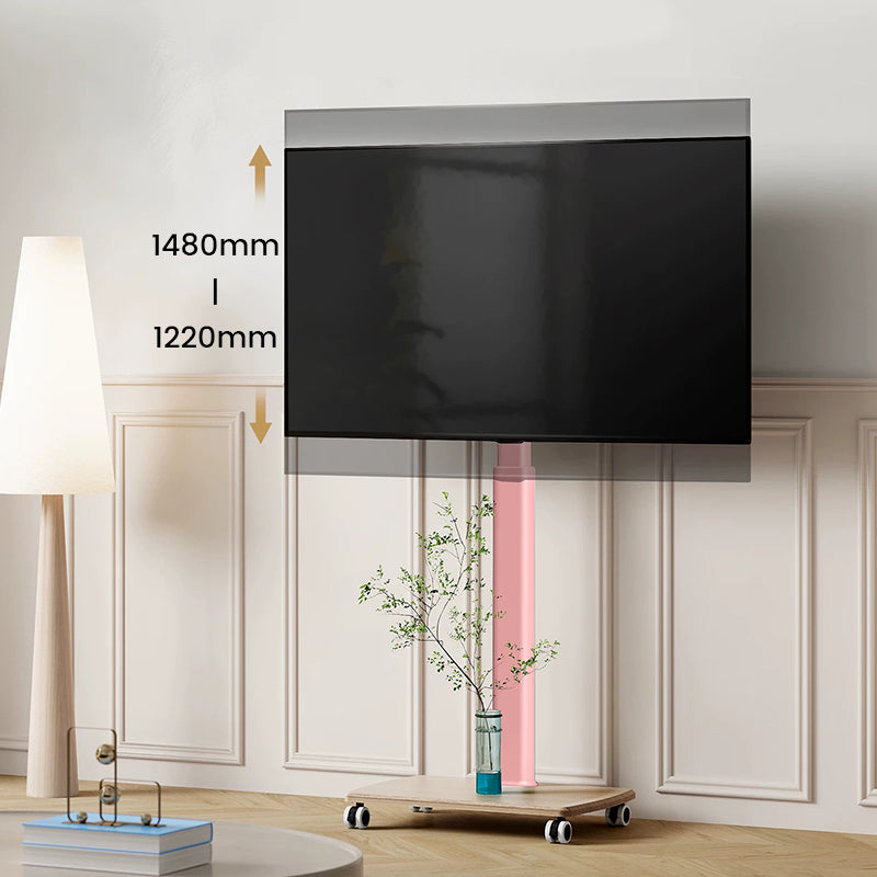 Pink Mobile TV Stand | Height Adjustable Rolling TV Cart for 32-85 Inch TVs | Max 50kg Load Capacity
